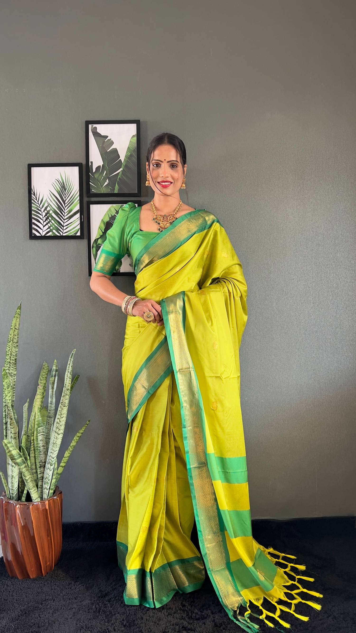 A TO Z CART Cotton Silk Embellished Saree With Unstitched Blouse Piece ( Lime Green1 ) A TO Z CART Cotton Silk Embellished Saree With Unstitched Blouse Piece ( Lime Green1 )