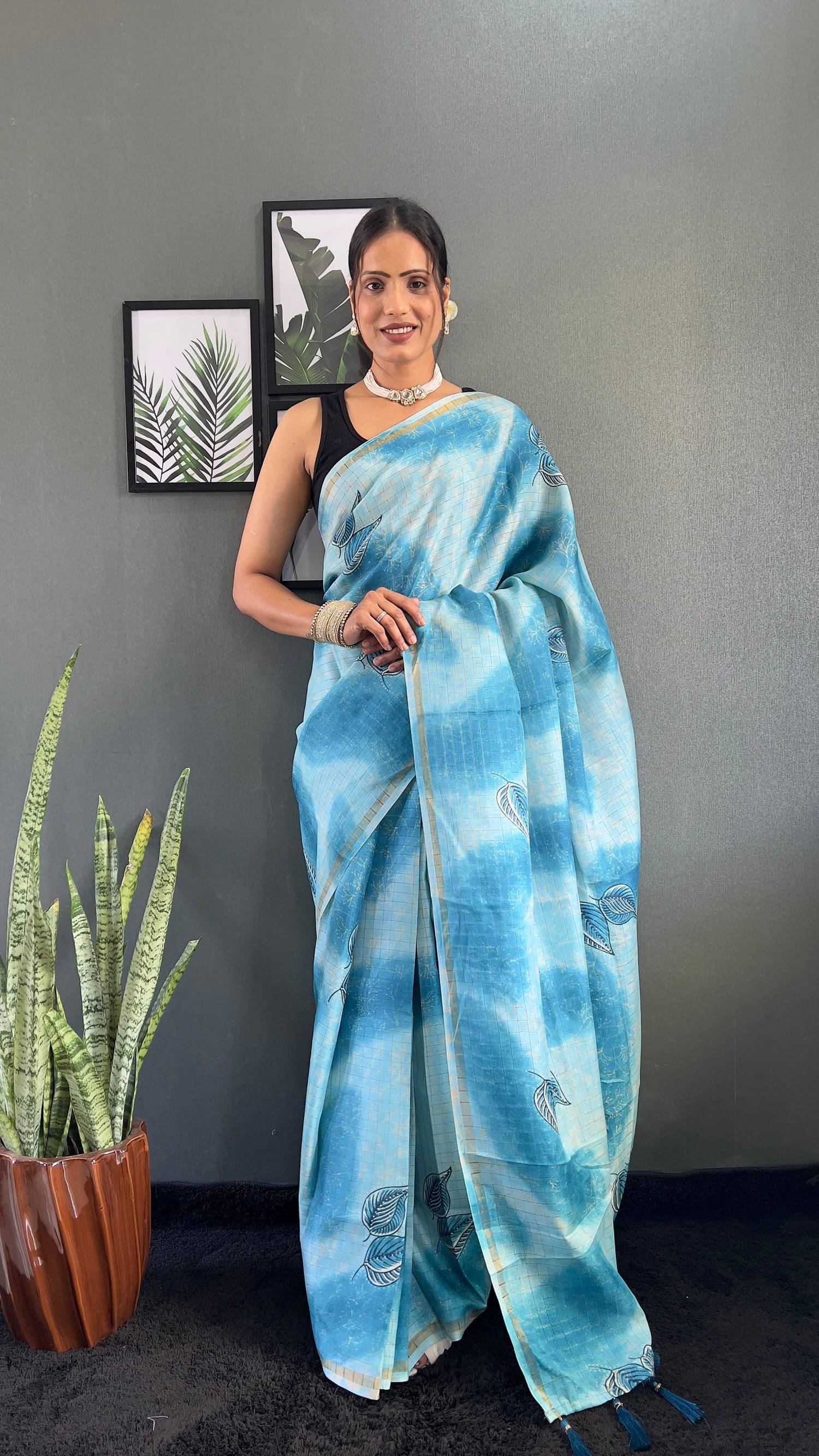 A TO Z CART Chiffon Printed Saree With Unstitched Blouse Piece ( SkyBlue ) A TO Z CART Chiffon Printed Saree With Unstitched Blouse Piece ( SkyBlue )