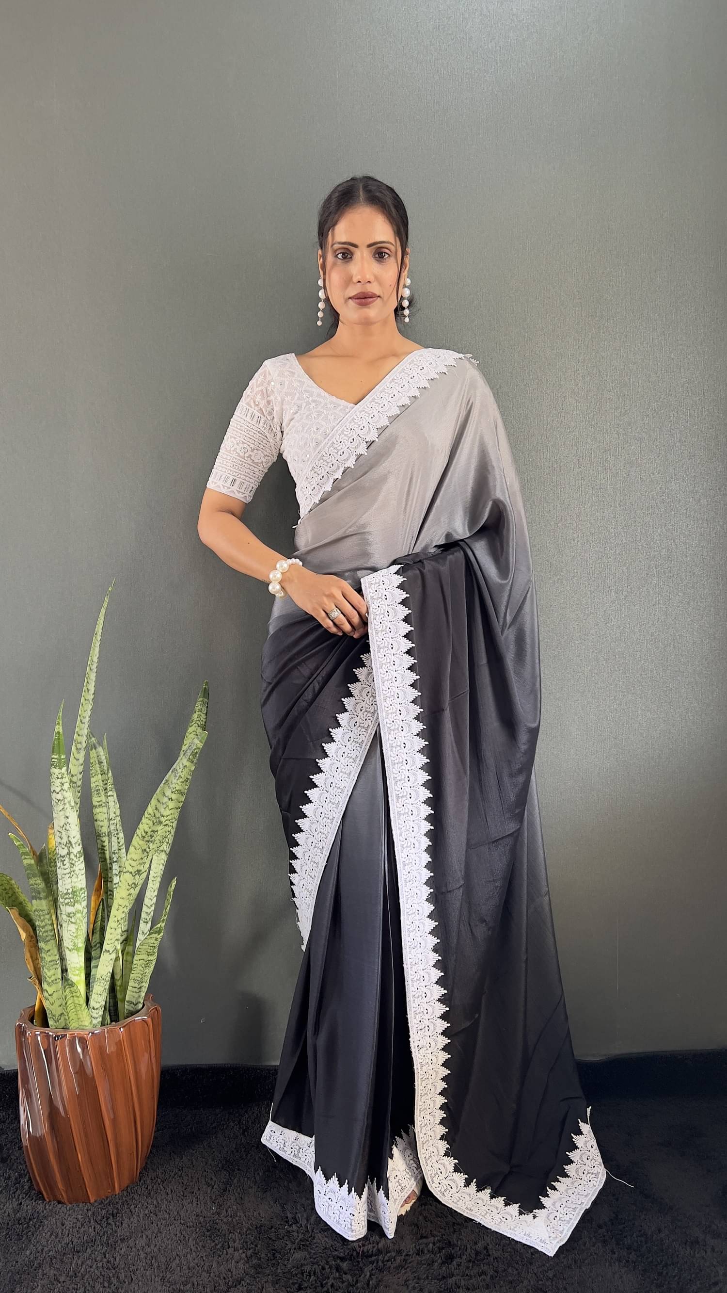 A TO Z CART Chiffon Dyed Saree With Unstitched Blouse Piece ( Grey ) A TO Z CART Chiffon Dyed Saree With Unstitched Blouse Piece ( Grey )