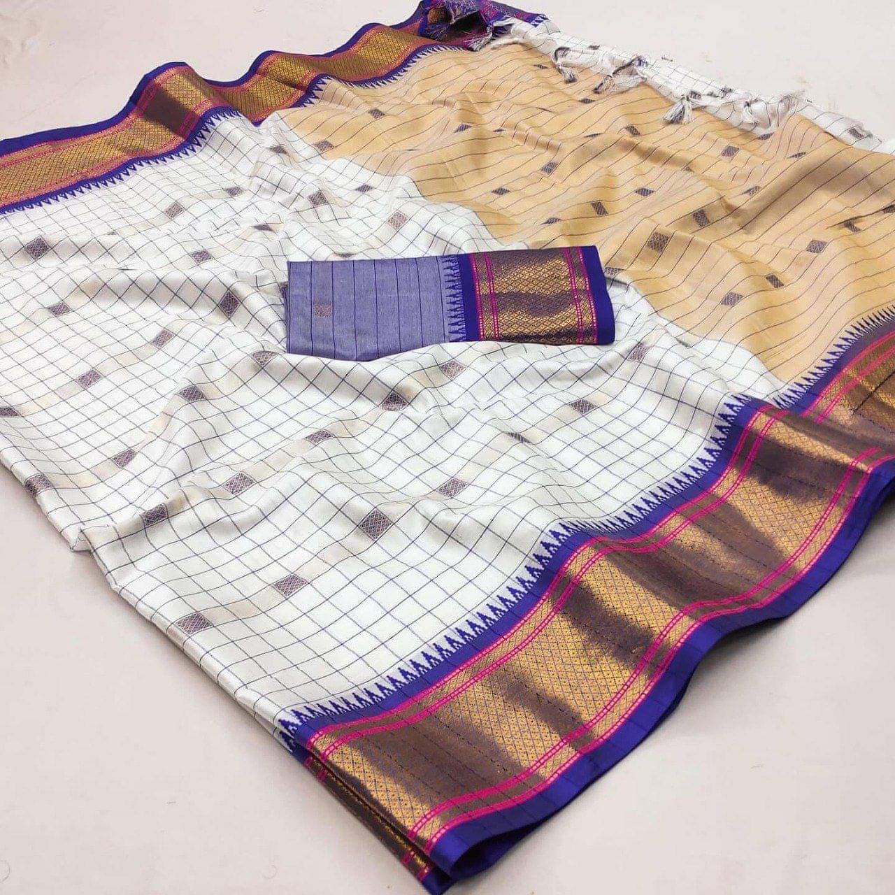 A TO Z CART Cotton Silk Checks Saree With Unstitched Blouse Piece ( Blue ) A TO Z CART Cotton Silk Checks Saree With Unstitched Blouse Piece ( Blue )