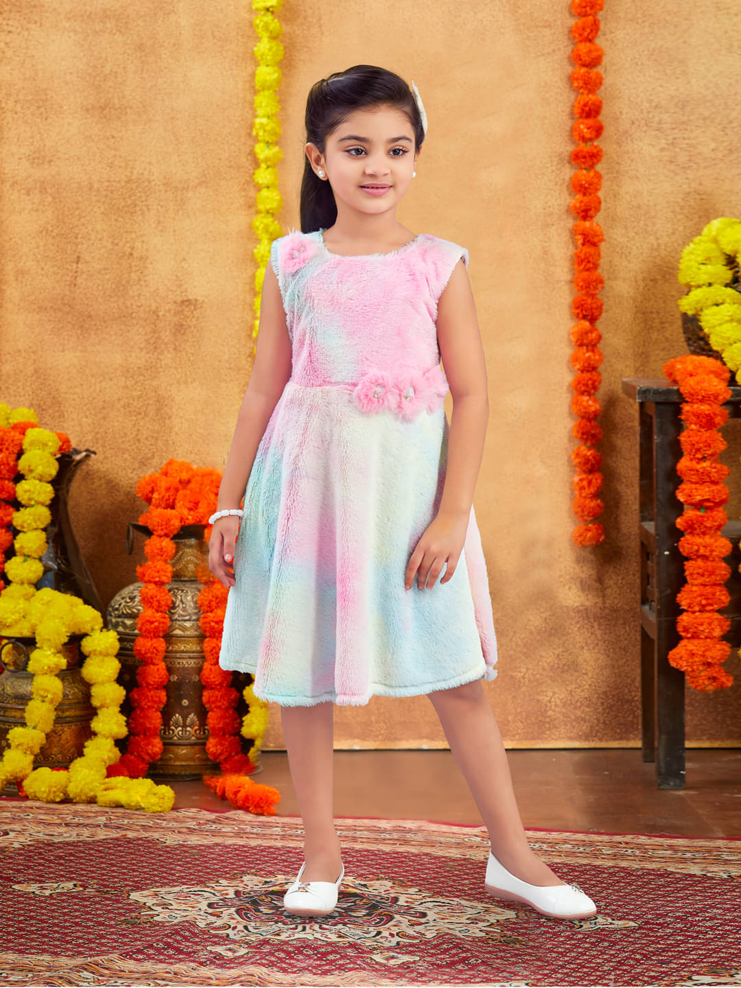     			Aarika Woollen Fit And Flare Dress For Girls ( Pack of 1 , Multicolor )