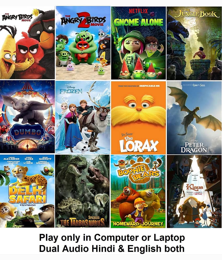 Angry Birds 1 & 2 , Gnome Alone , Jungle Book , Dumbo , Frozen , Lorax , Peter Dragon , Delhi Safari , Speckles , Boonie Bears , Klaus (12 Cartoon Movies) in Hindi & English both play only in Computer or Laptop HD Quality without Poster - Stationery | Buy online on ZillyBuy