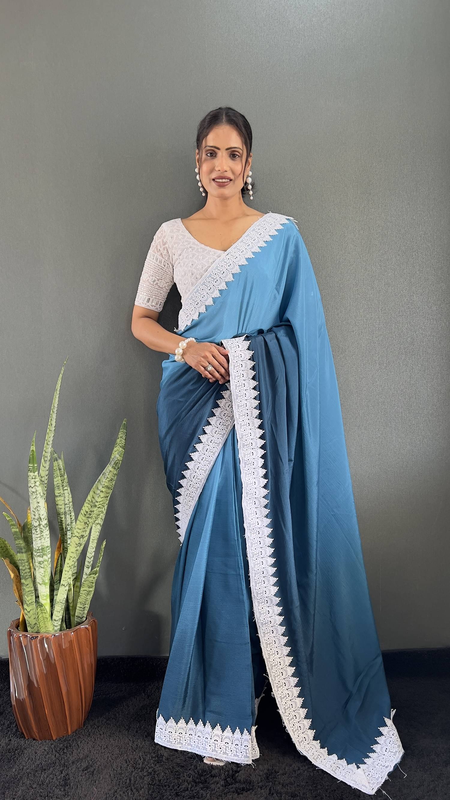 Apnisha Chiffon Dyed Saree With Unstitched Blouse Piece ( SkyBlue ) Apnisha Chiffon Dyed Saree With Unstitched Blouse Piece ( SkyBlue )