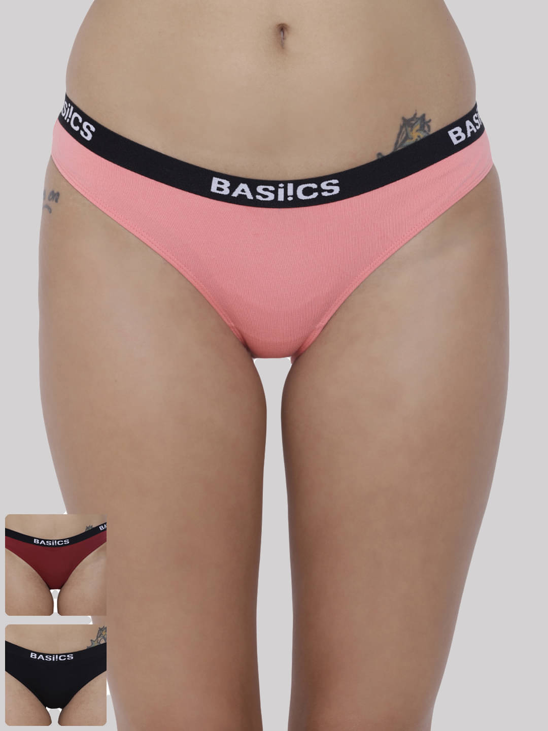     			BASIICS By La Intimo Pack of 3 Cotton Bikini For Women ( Multi Color )