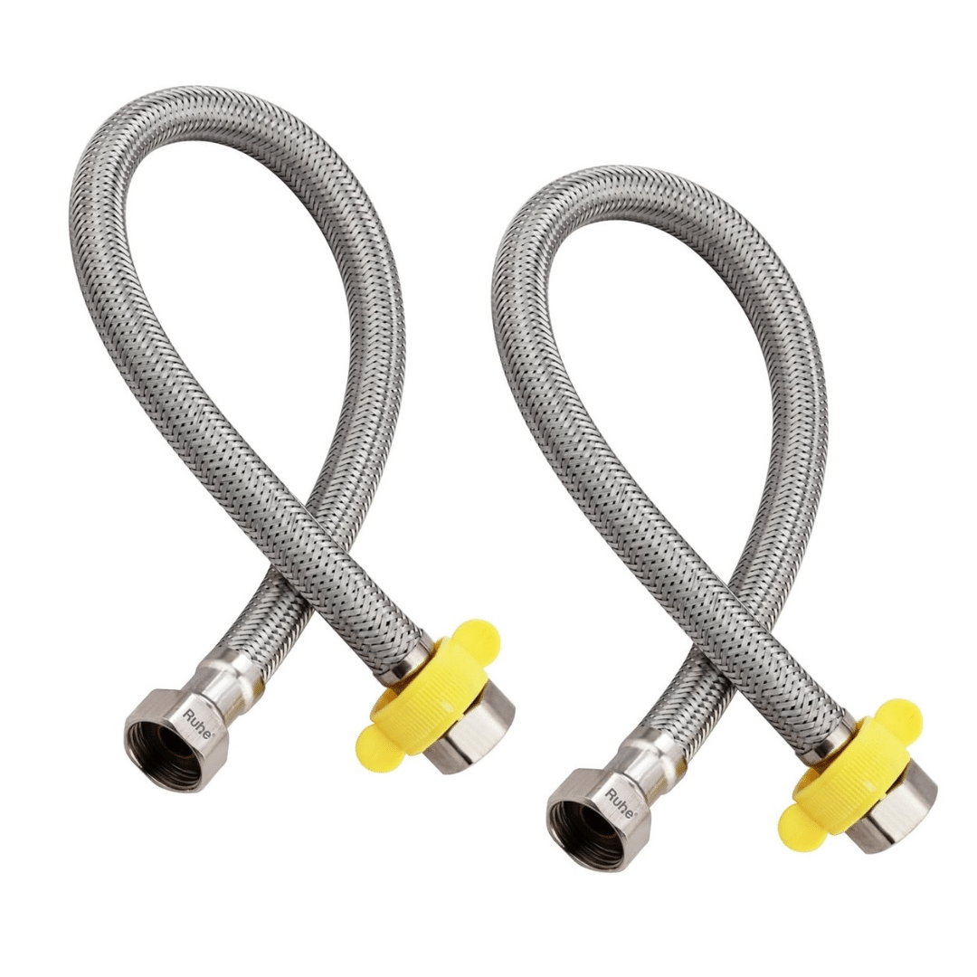     			BATHBLISS 18 Inches 304 Grade Braided Stainless Steel Connection Pipe Hose Pipe for Wash Basin, kitchen Sink, Geyser (Pack of 2)
