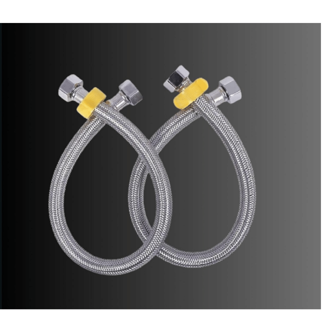     			BATHBLISS 18" Stainless Steel 304 Grade Connection Pipe with Brass Nut, High-Temperature Resistant, Scale-Preventing, Smooth Water Flow, Durable Plumbing Connection Solution (Set of 2)