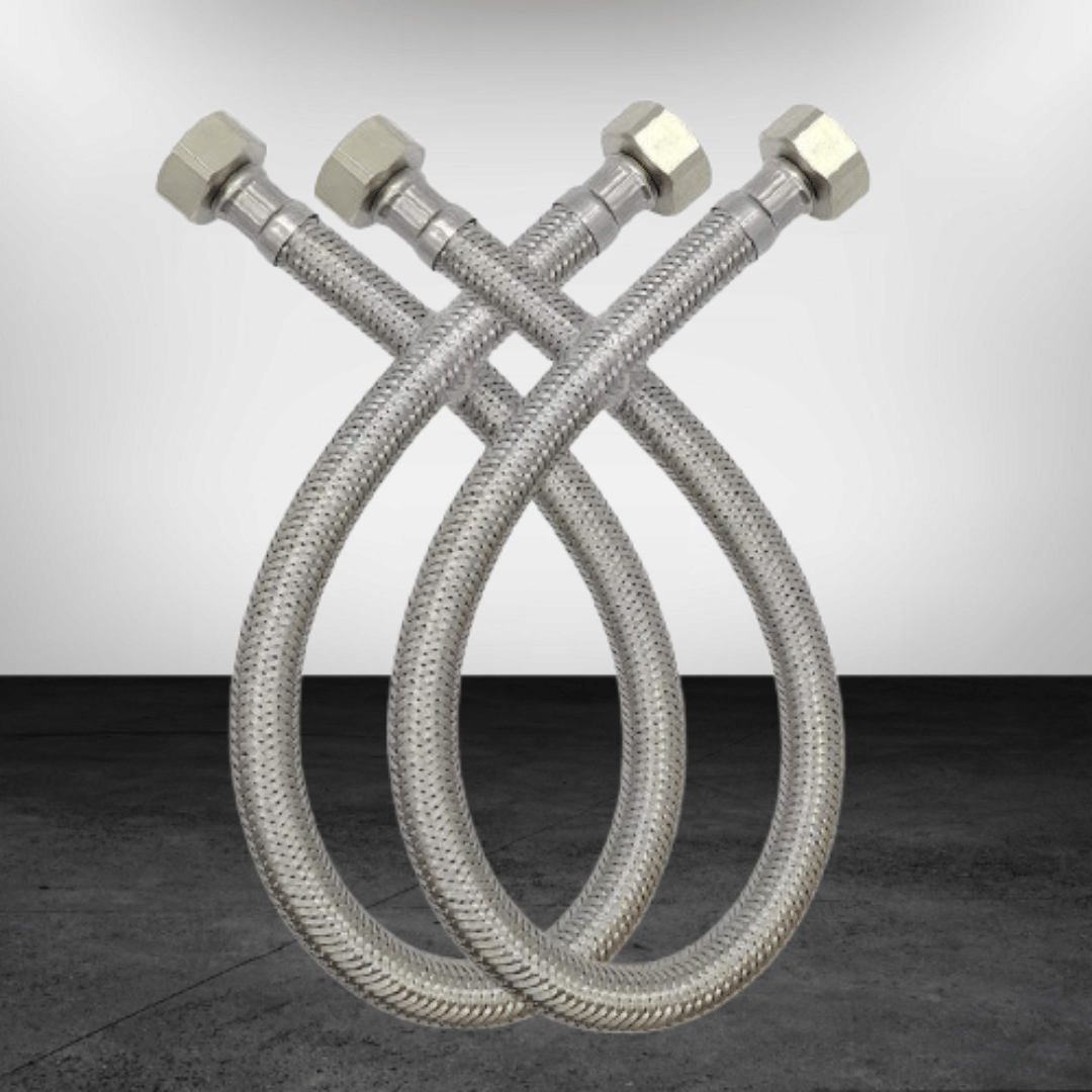     			BATHBLISS 24" Inches 304 Grade Braided Stainless Steel Connection Pipe Hose Pipe for Wash Basin, kitchen Sink, Geyser (Pack of 2)