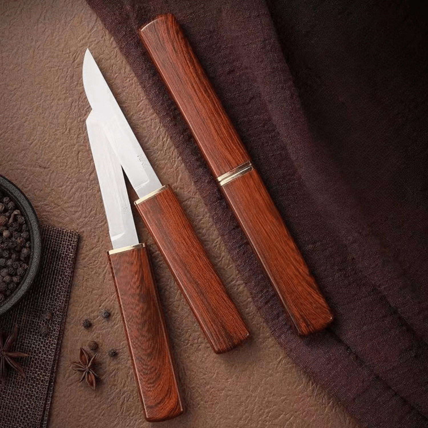     			BLUE HOME AND KITCHEN Brown Stainless Steel Knife Set Blade Length 9 cm (Pack of 1)
