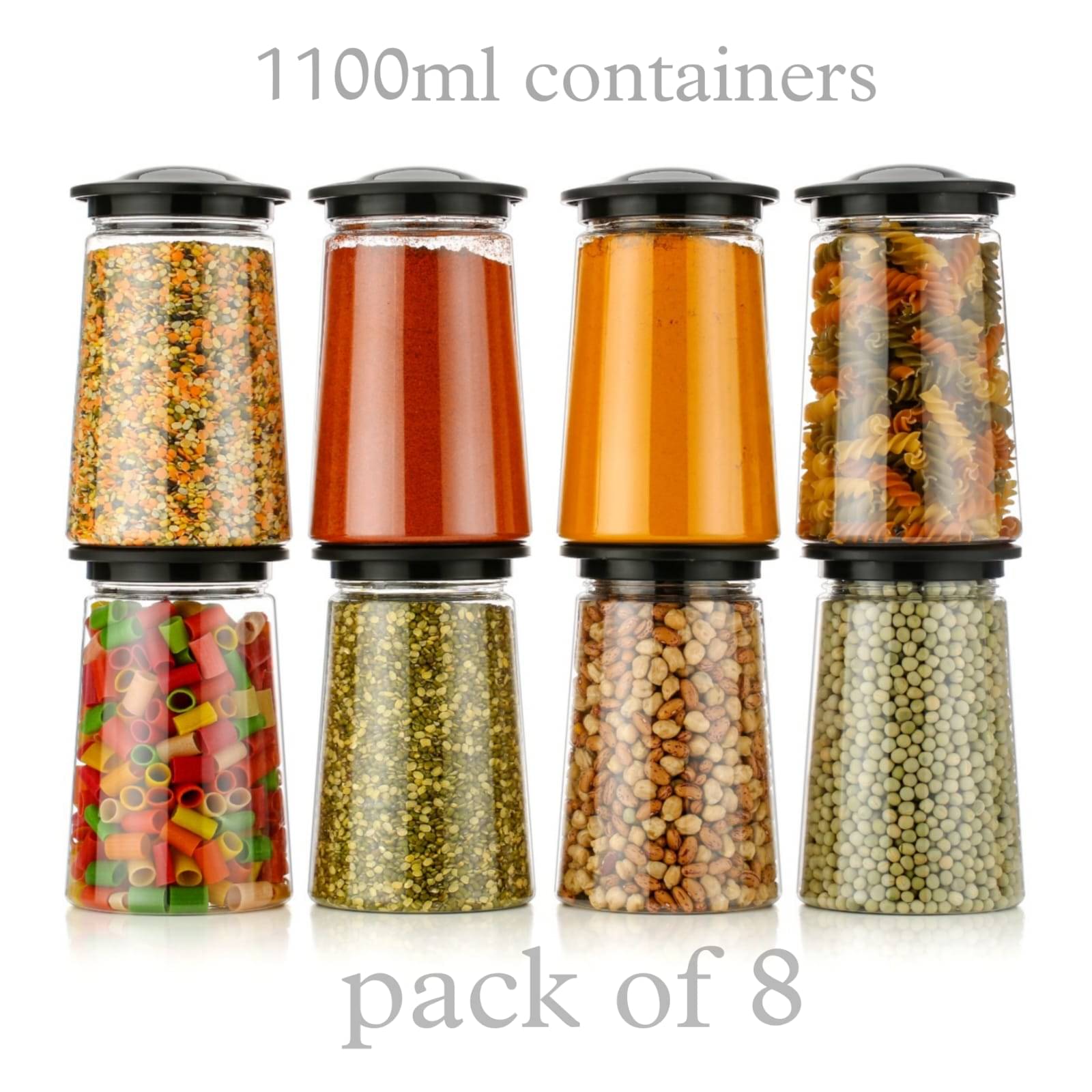     			BRANZY 1100ML  Containers Plastic Black Food Container ( Set of 8 )