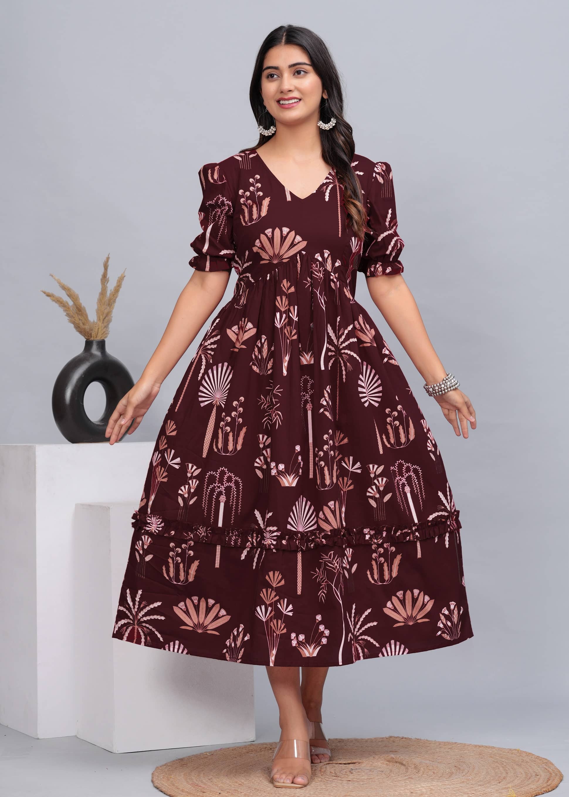 CTMTEX Pack of 1 Cotton Blend Printed Anarkali Women's Kurti - ( Maroon ) - Kurtis, Tunics | Buy online on ZillyBuy