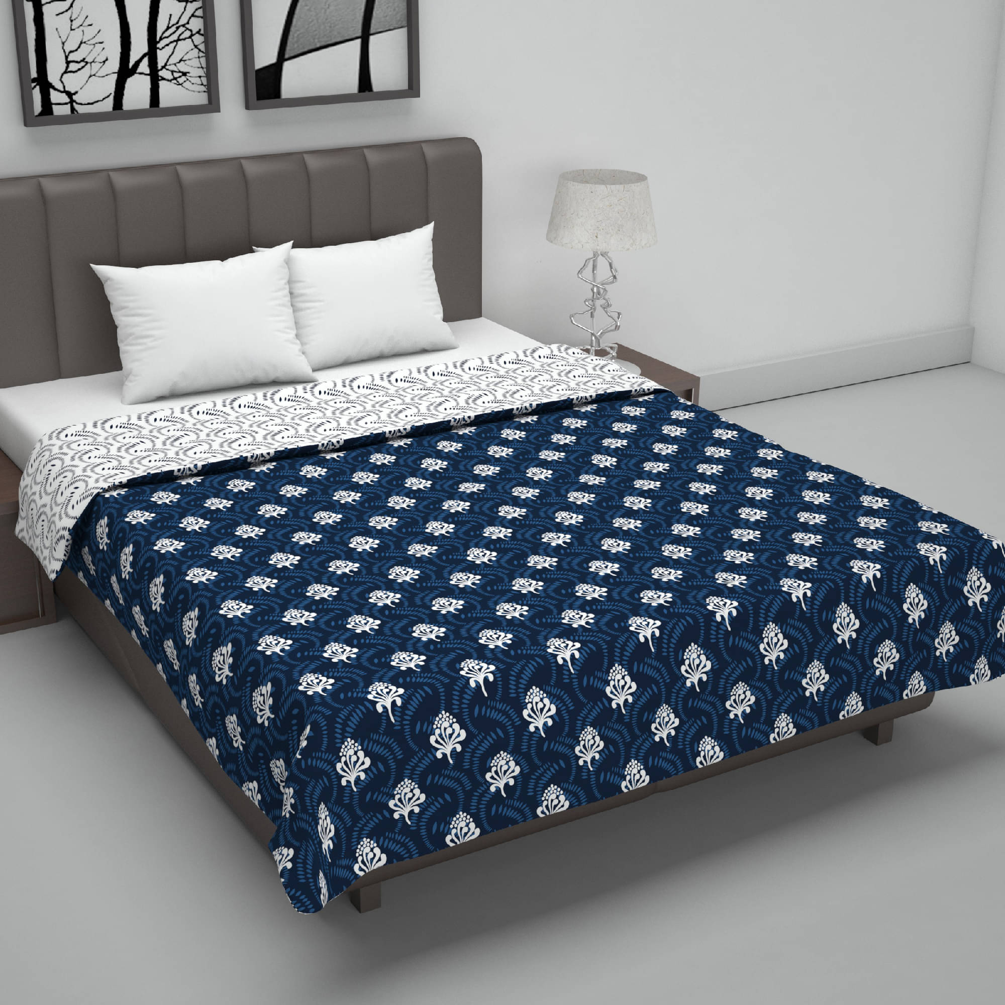     			DIVINE CASA Microfiber Floral Double Bed Dohar - Blue ( )