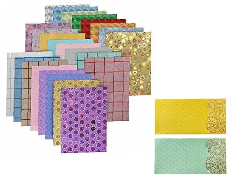     			Eclet A4 Size 80 GSM Holographic Card Glitter Sheets and Designs - for Arts & Crafts, Scrapbooking, Paper Decorations and Other Activities. (Pack of 10) with Designer Shagun Lifafa/Money Gift Envelope