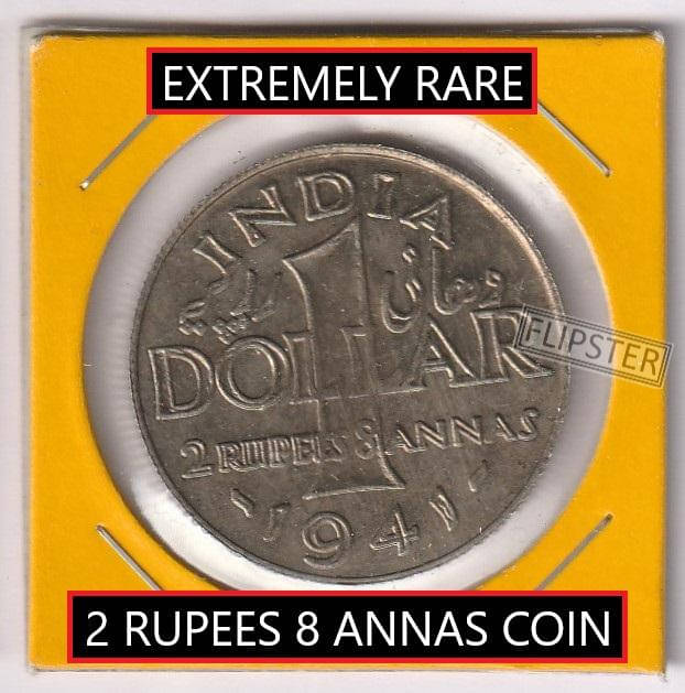**Extremely Rare** 2 Rupees 8 Anna/1Dollar 1941 King George VI, old India Coin Collectio **Extremely Rare** 2 Rupees 8 Anna/1Dollar 1941 King George VI, old India Coin Collectio