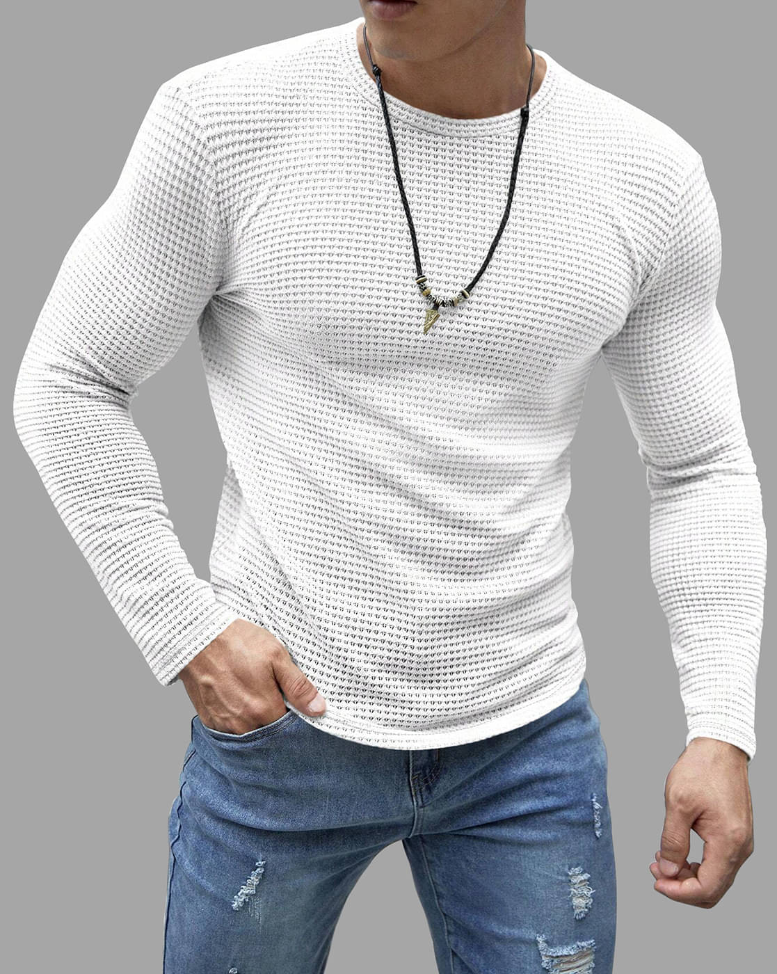 Eyebogler Cotton Relaxed Fit Self Design Full Sleeves Men's Round T-Shirt - White ( Pack of 1 ) Eyebogler Cotton Relaxed Fit Self Design Full Sleeves Men's Round T-Shirt - White ( Pack of 1 )