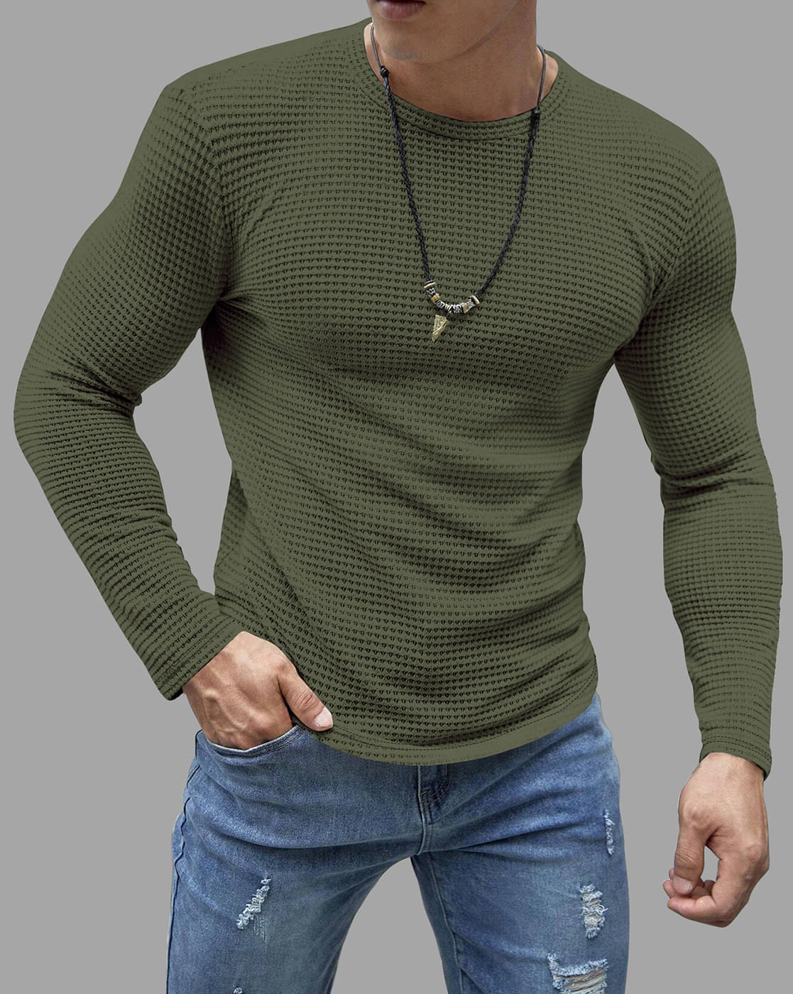     			Eyebogler Cotton Relaxed Fit Solid Full Sleeves Men's Round T-Shirt - Green ( Pack of 1 )