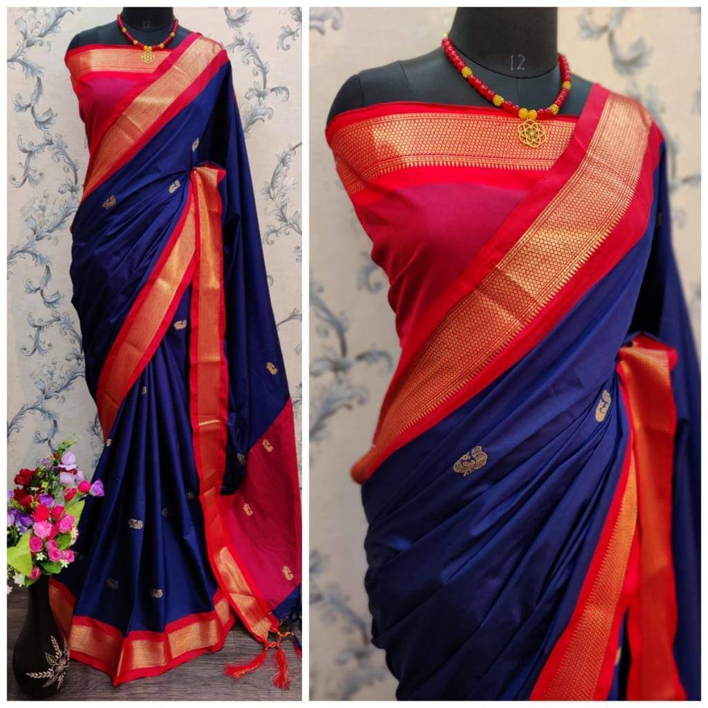     			FAB SILK Cotton Silk Woven Saree With Unstitched Blouse Piece ( Navy Blue )