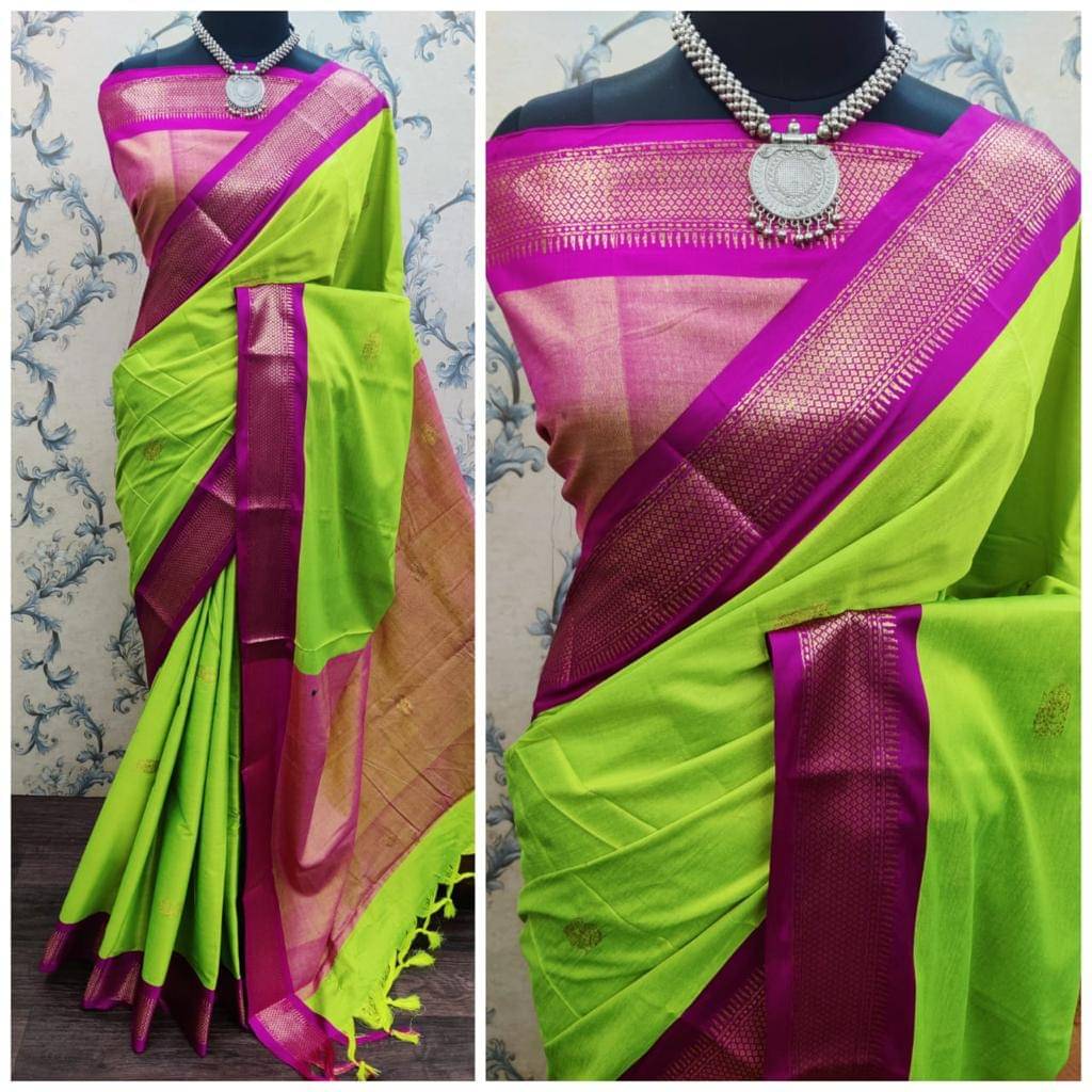     			FAB SILK Cotton Silk Woven Saree With Unstitched Blouse Piece ( Lime Green1 )