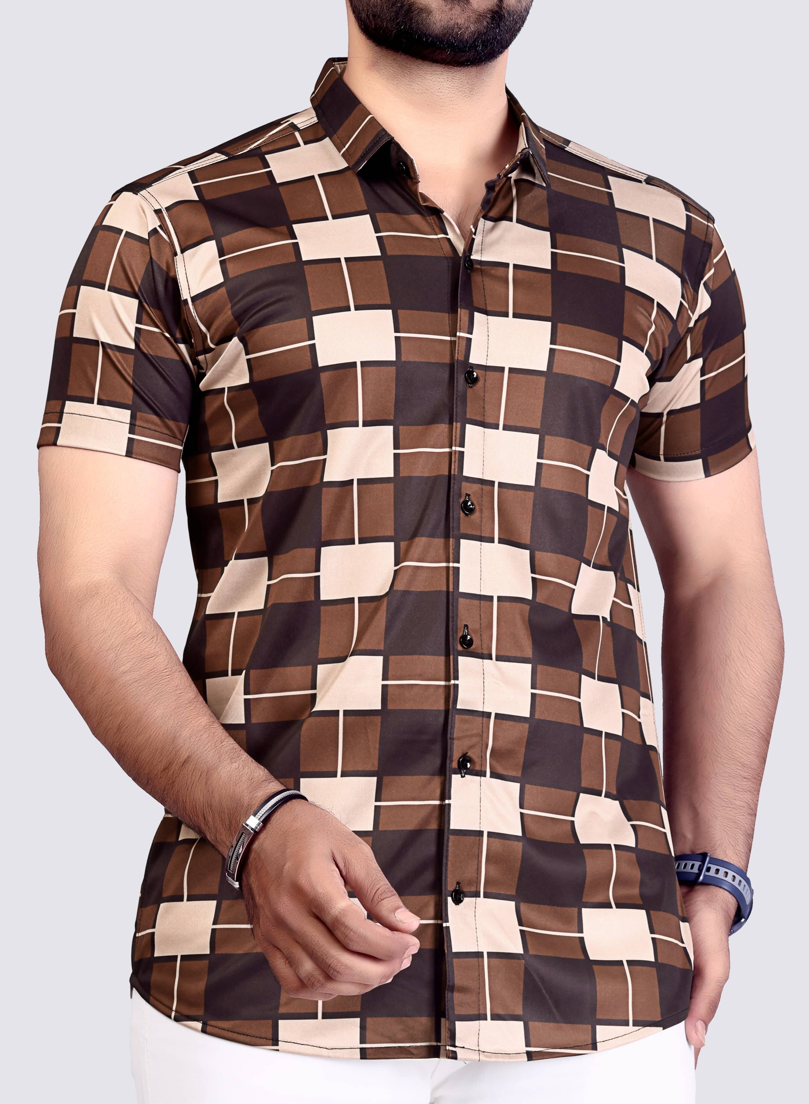 FABRIPPLE Cotton Blend Regular Fit Checks Half Sleeves Men's Casual Shirt - Brown ( Pack of 1 )