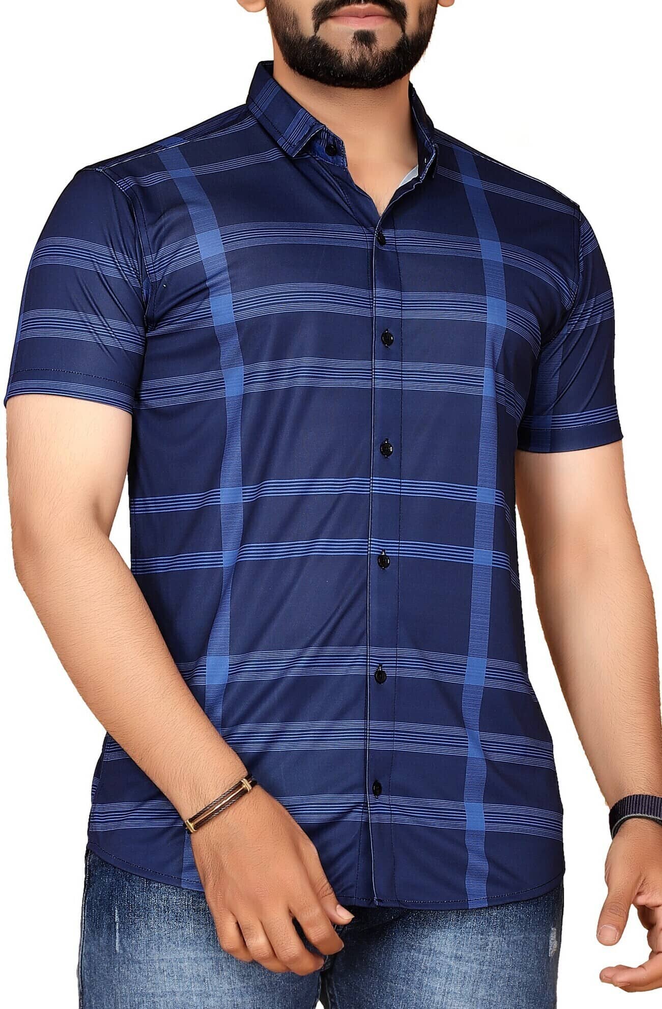 FABRIPPLE Cotton Blend Regular Fit Checks Half Sleeves Men's Casual Shirt - Blue ( Pack of 1 )