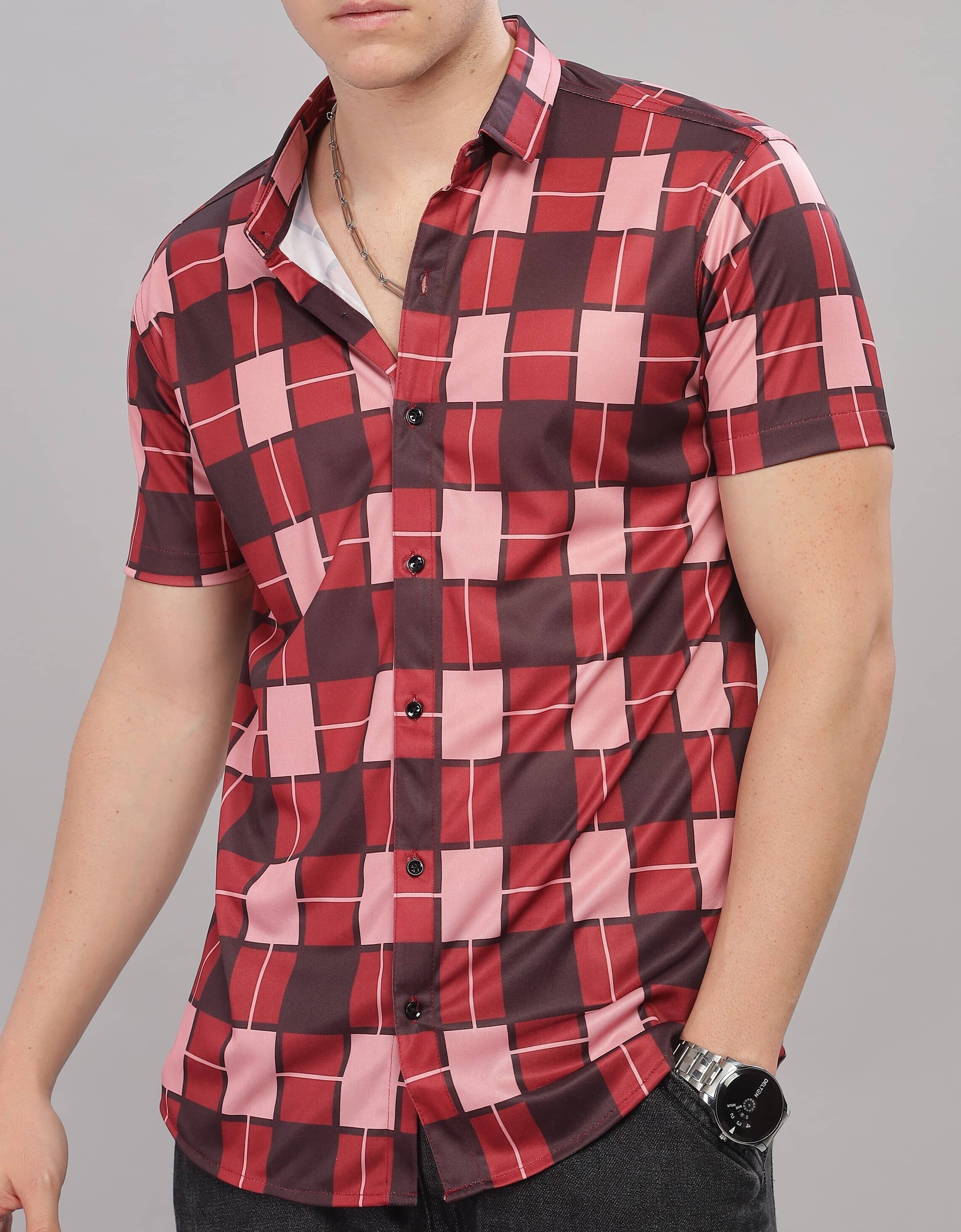 FABRIPPLE Cotton Blend Regular Fit Checks Half Sleeves Men's Casual Shirt - Red ( Pack of 1 )