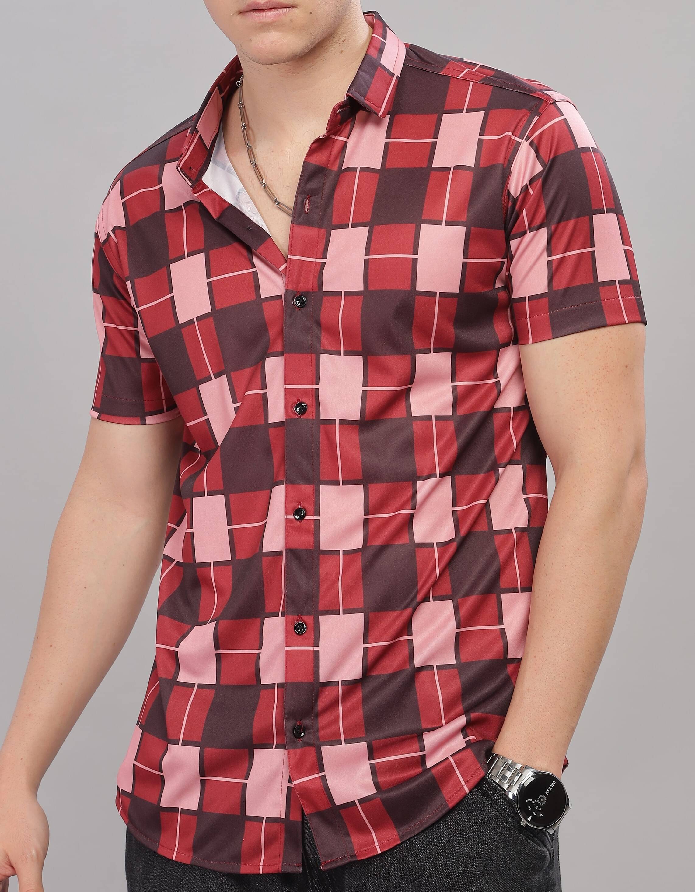     			FABRIPPLE Cotton Blend Regular Fit Checks Half Sleeves Men's Casual Shirt - Red ( Pack of 1 )