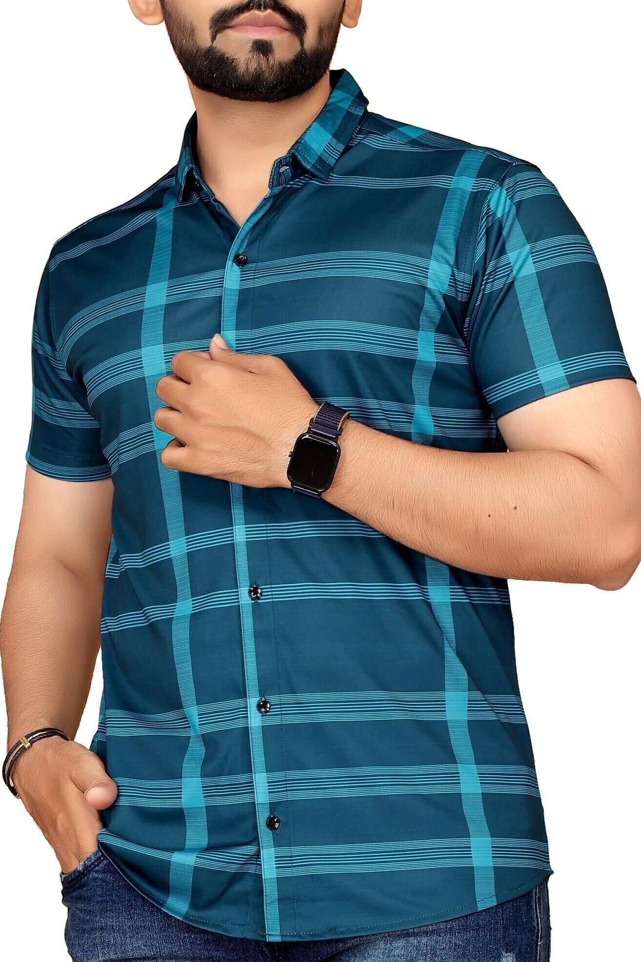 FABRIPPLE Cotton Blend Regular Fit Checks Half Sleeves Men's Casual Shirt - Teal ( Pack of 1 )