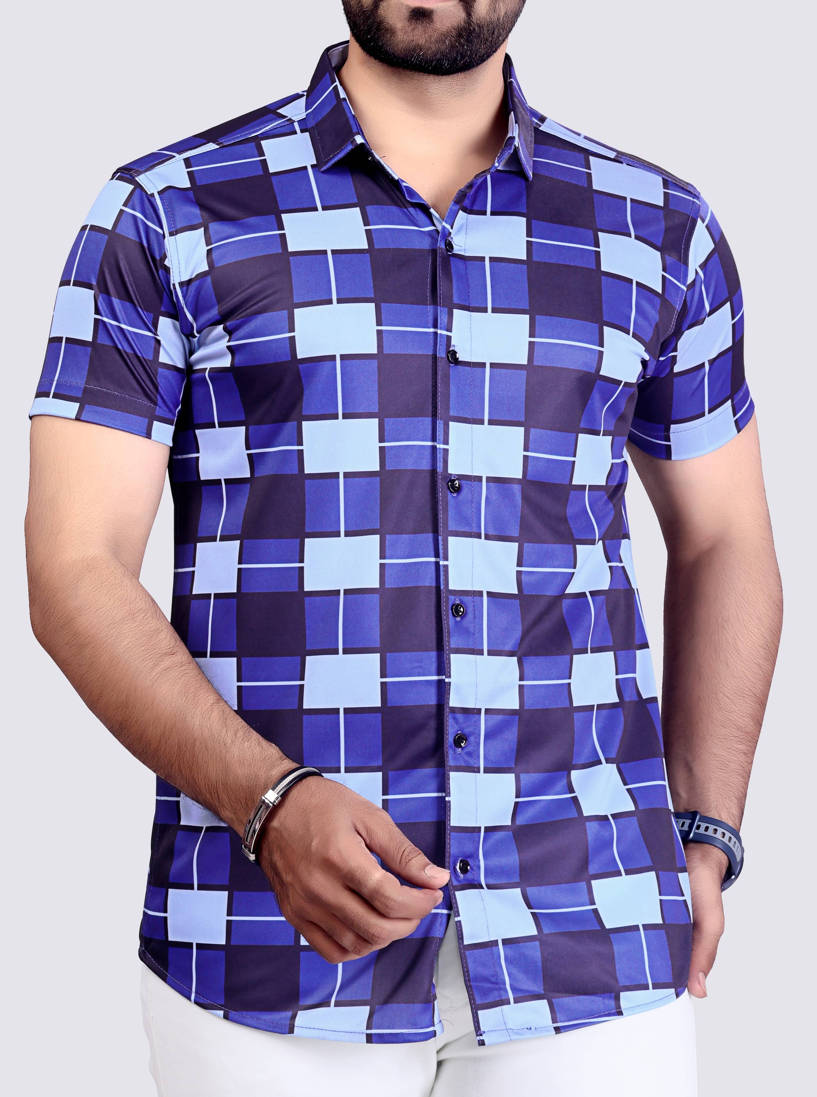 FABRIPPLE Cotton Blend Regular Fit Checks Half Sleeves Men's Casual Shirt - Blue ( Pack of 1 )
