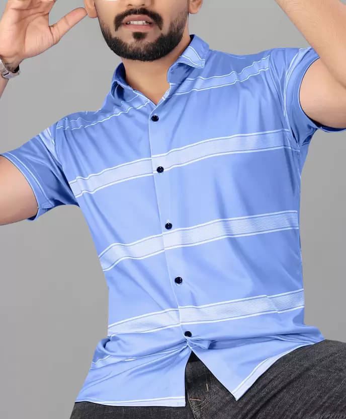 FABRIPPLE Cotton Blend Regular Fit Striped Half Sleeves Men's Casual Shirt - Blue ( Pack of 1 ) FABRIPPLE Cotton Blend Regular Fit Striped Half Sleeves Men's Casual Shirt - Blue ( Pack of 1 )