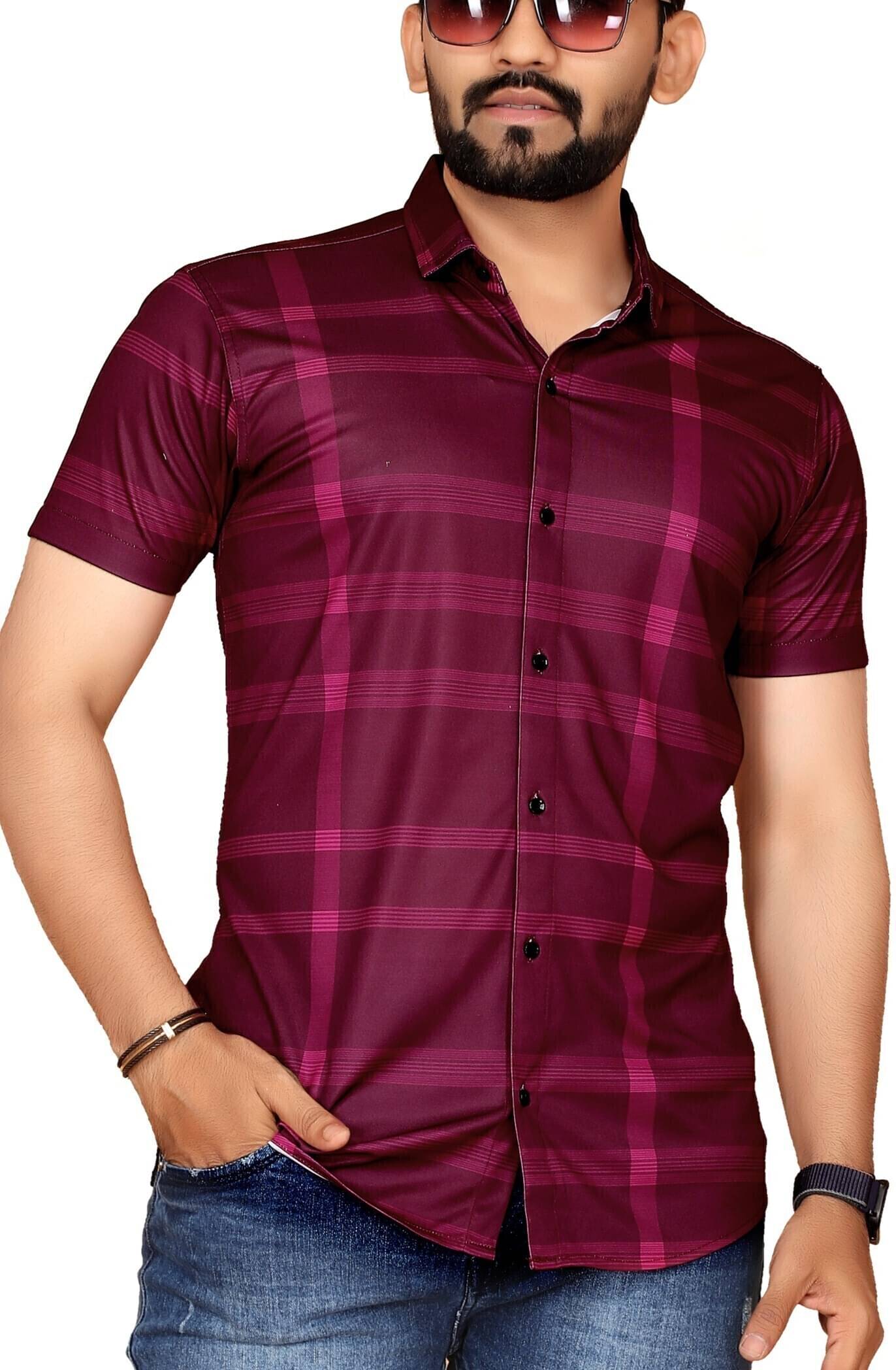 FABRIPPLE Polyester Regular Fit Checks Half Sleeves Men's Casual Shirt - Wine ( Pack of 1 )     			FABRIPPLE Polyester Regular Fit Checks Half Sleeves Men's Casual Shirt - Wine ( Pack of 1 )