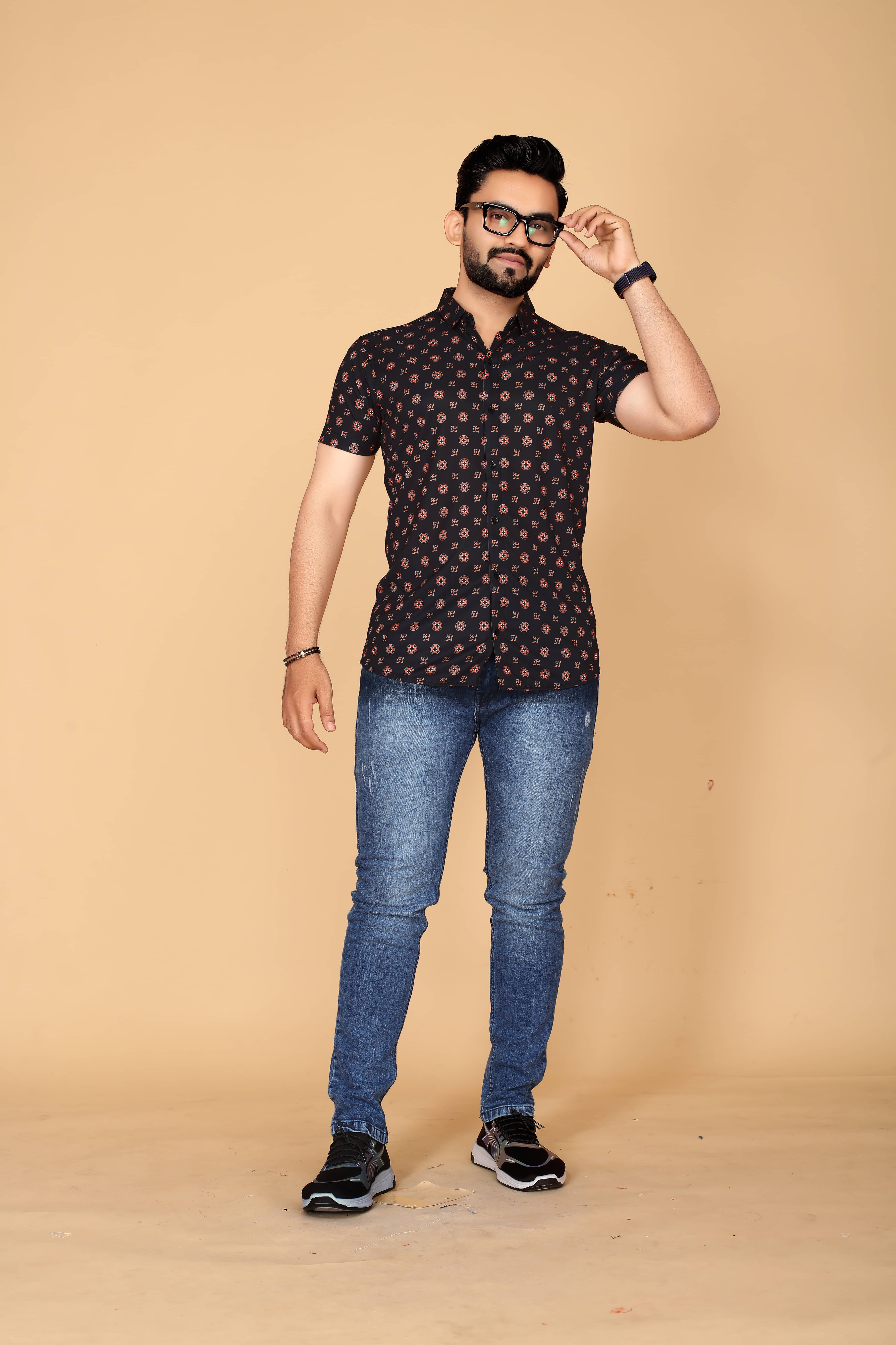 FABRIPPLE Polyester Regular Fit Printed Half Sleeves Men's Casual Shirt - Black ( Pack of 1 )