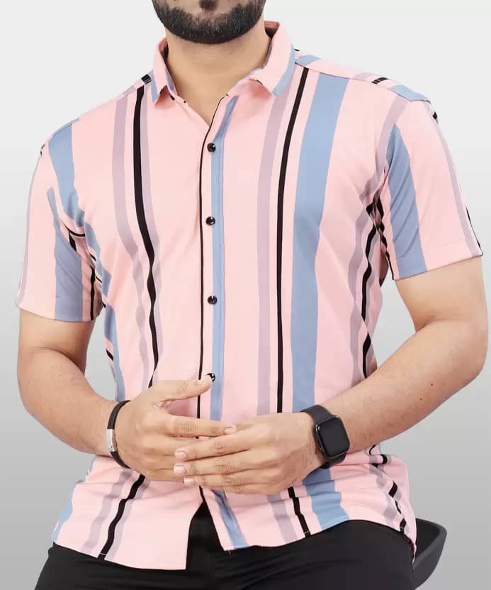 FABRIPPLE Polyester Regular Fit Striped Half Sleeves Men's Casual Shirt - Pink ( Pack of 1 ) FABRIPPLE Polyester Regular Fit Striped Half Sleeves Men's Casual Shirt - Pink ( Pack of 1 )