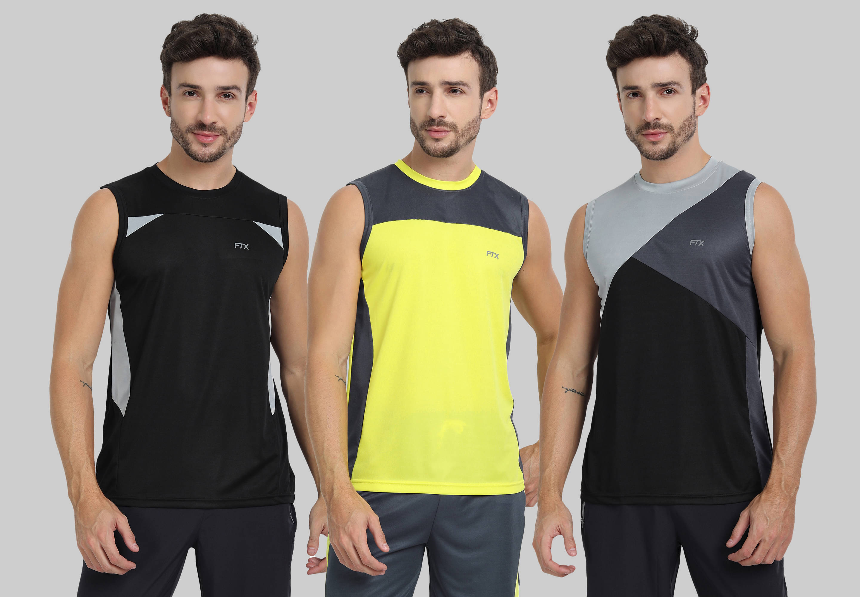 FTX Pack of 3 Polyester Gym Vest For Men ( Yellow ) FTX Pack of 3 Polyester Gym Vest For Men ( Yellow )