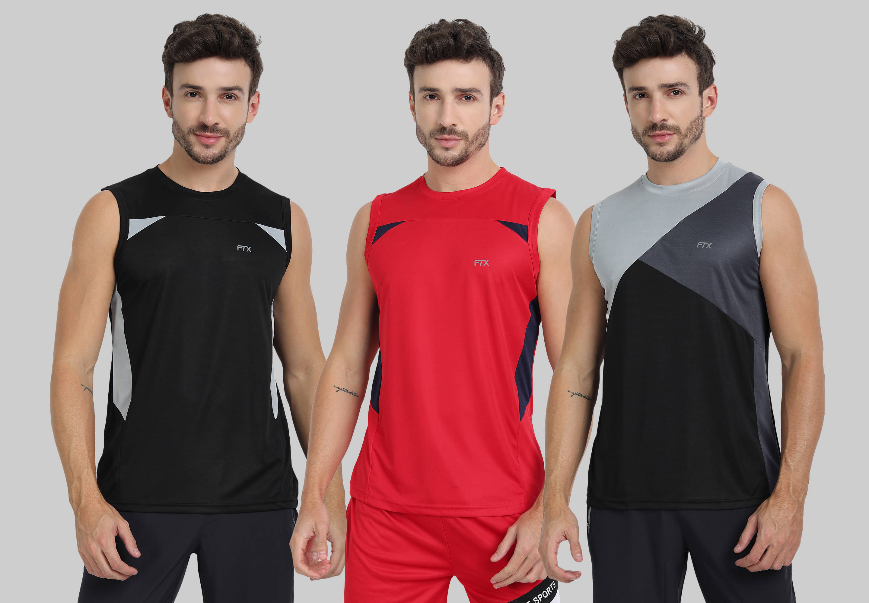 FTX Pack of 3 Polyester Gym Vest For Men ( Red ) FTX Pack of 3 Polyester Gym Vest For Men ( Red )
