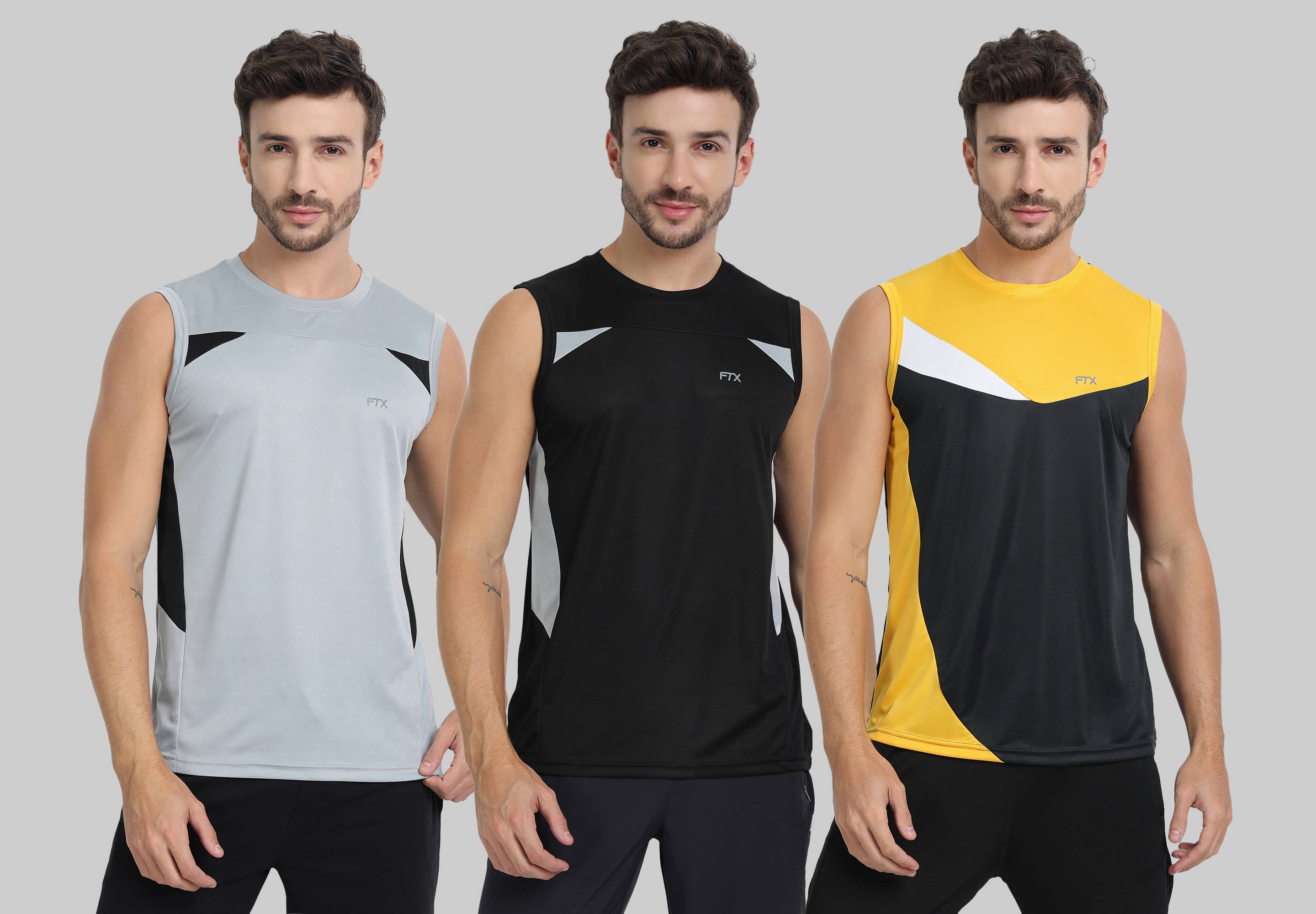 FTX Pack of 3 Polyester Gym Vest For Men ( Charcoal ) FTX Pack of 3 Polyester Gym Vest For Men ( Charcoal )