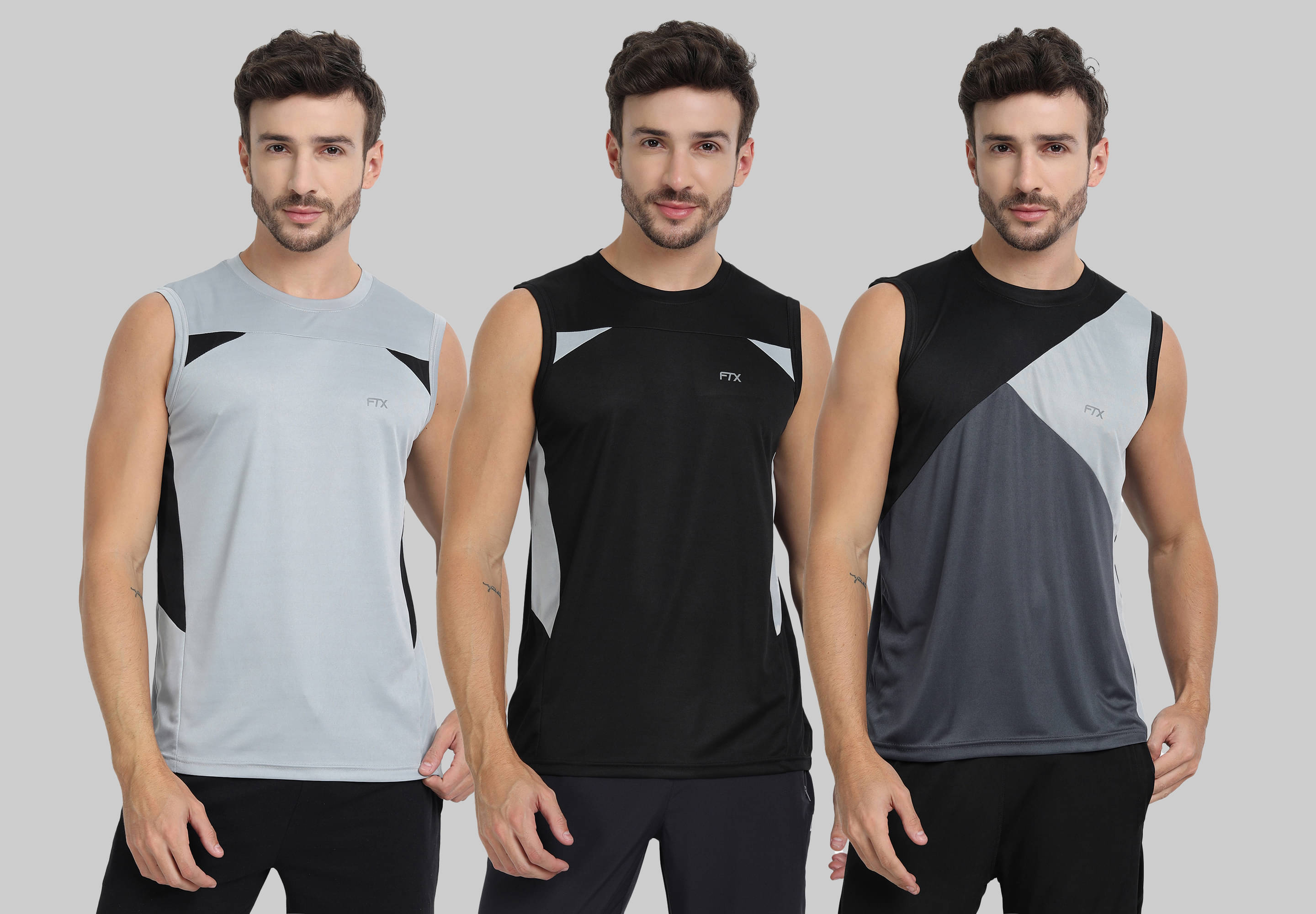 FTX Pack of 3 Polyester Gym Vest For Men ( Silver ) FTX Pack of 3 Polyester Gym Vest For Men ( Silver )