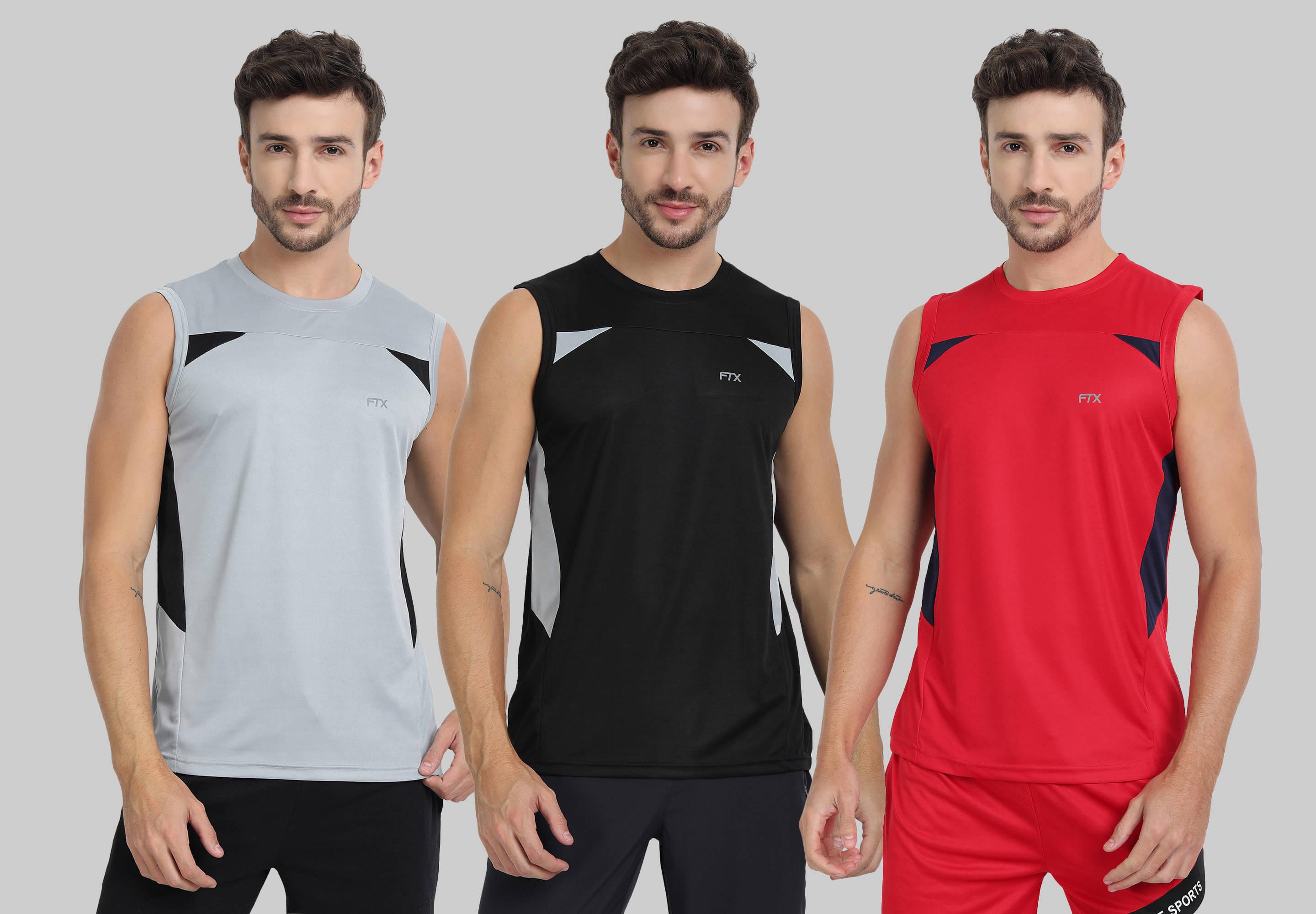     			FTX Pack of 3 Polyester Gym Vest For Men ( Grey )
