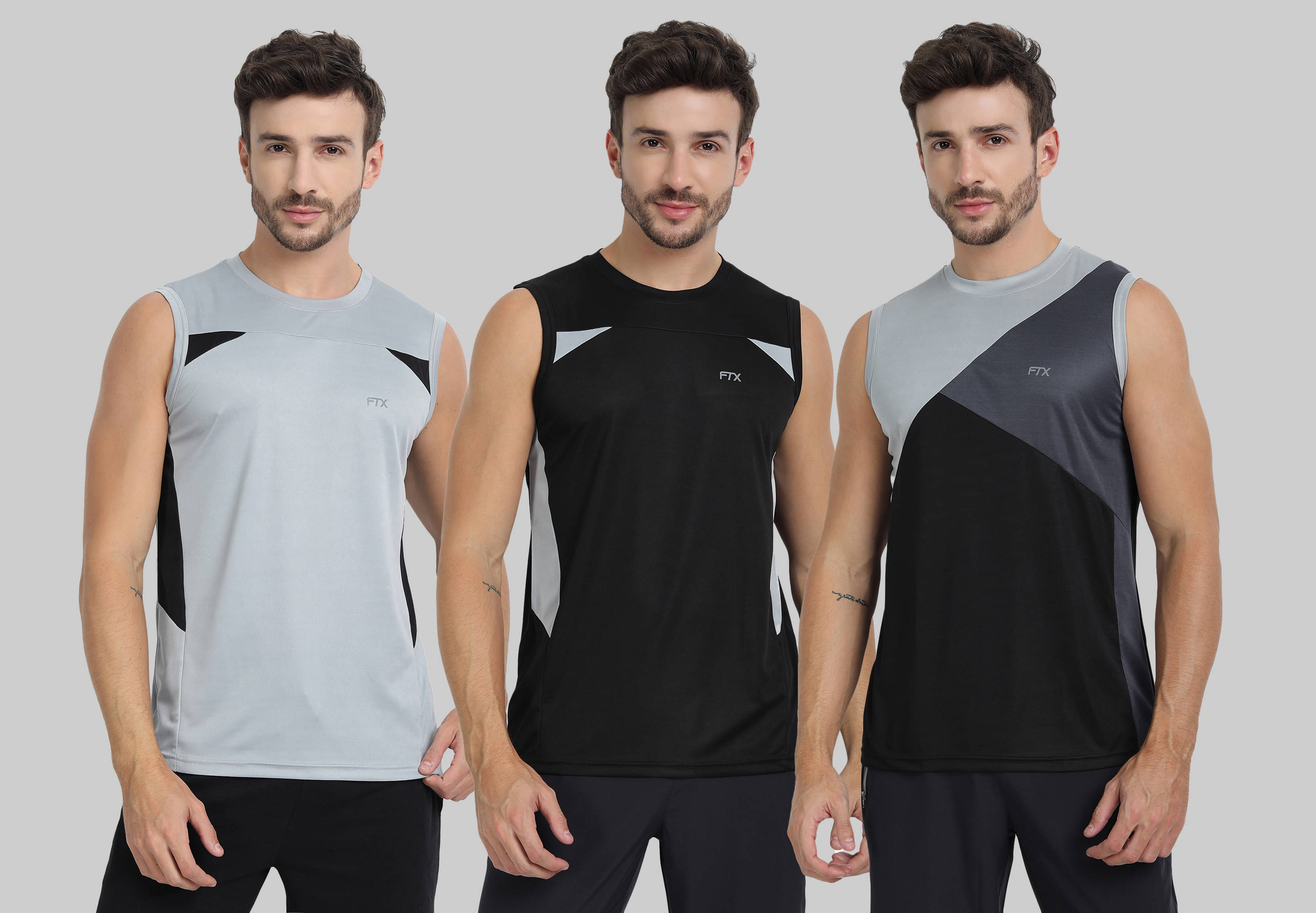 FTX Pack of 3 Polyester Gym Vest For Men ( Light Grey ) FTX Pack of 3 Polyester Gym Vest For Men ( Light Grey )