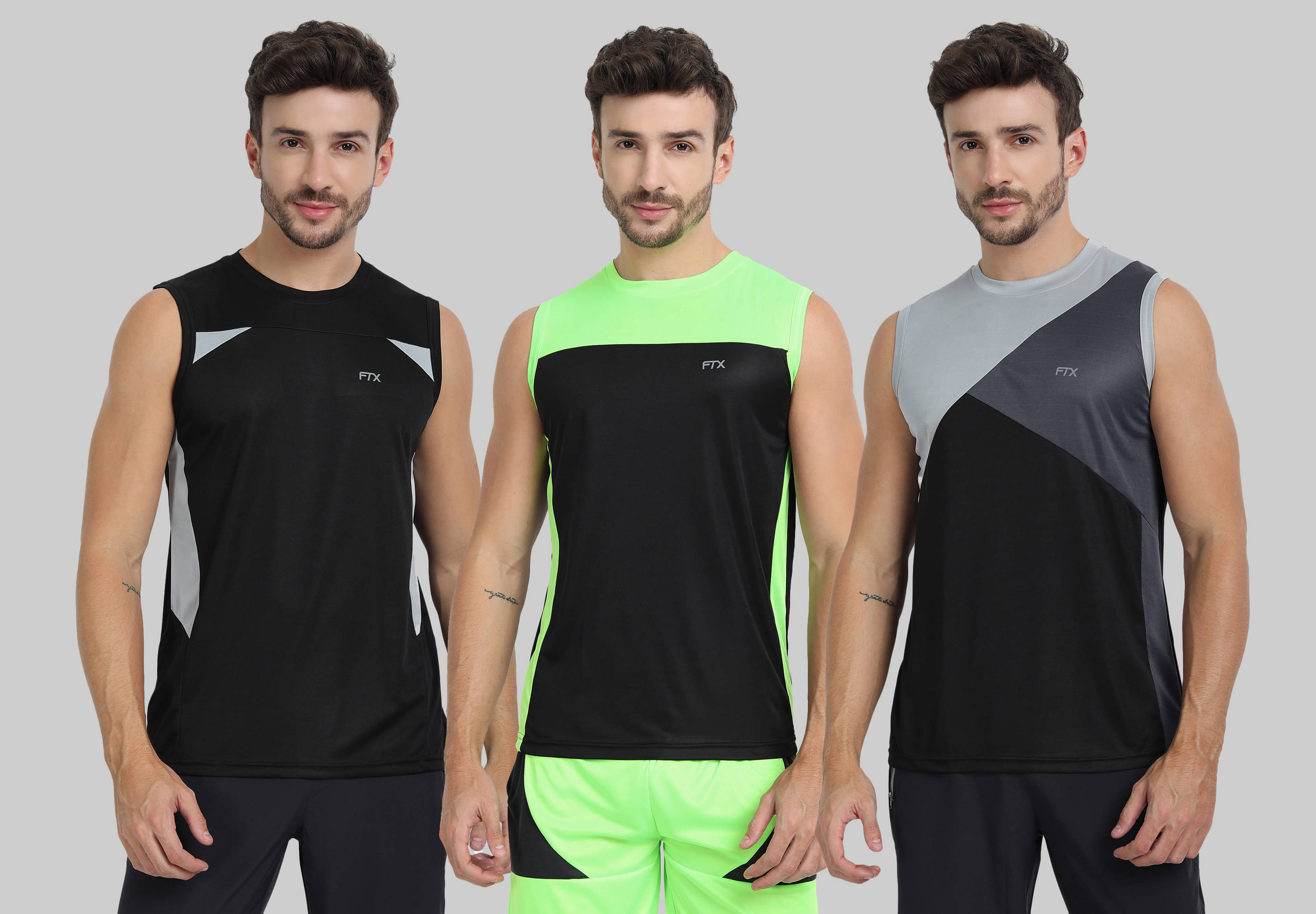FTX Pack of 3 Polyester Gym Vest For Men ( Charcoal ) FTX Pack of 3 Polyester Gym Vest For Men ( Charcoal )