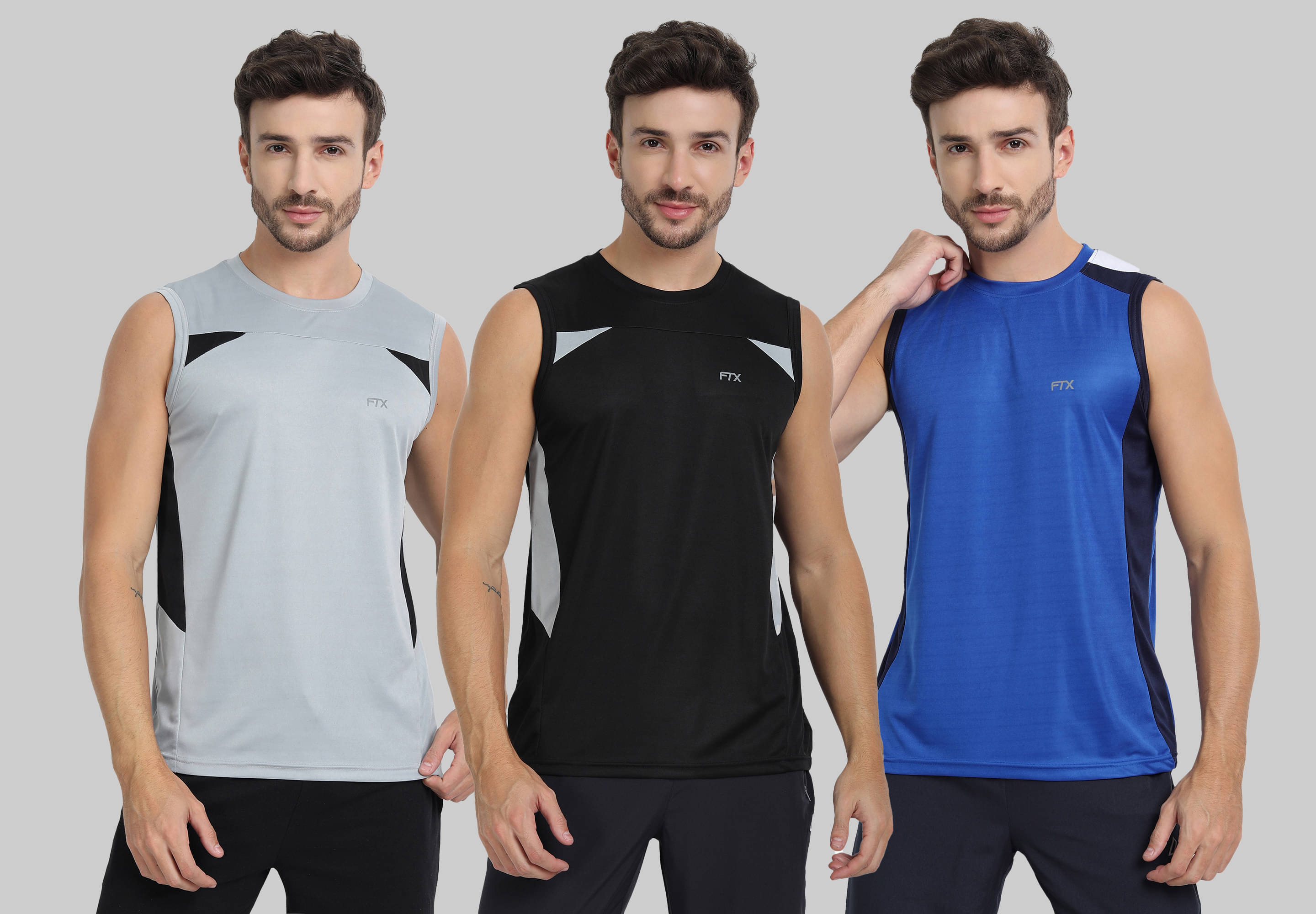 FTX Pack of 3 Polyester Gym Vest For Men ( Light Grey ) FTX Pack of 3 Polyester Gym Vest For Men ( Light Grey )