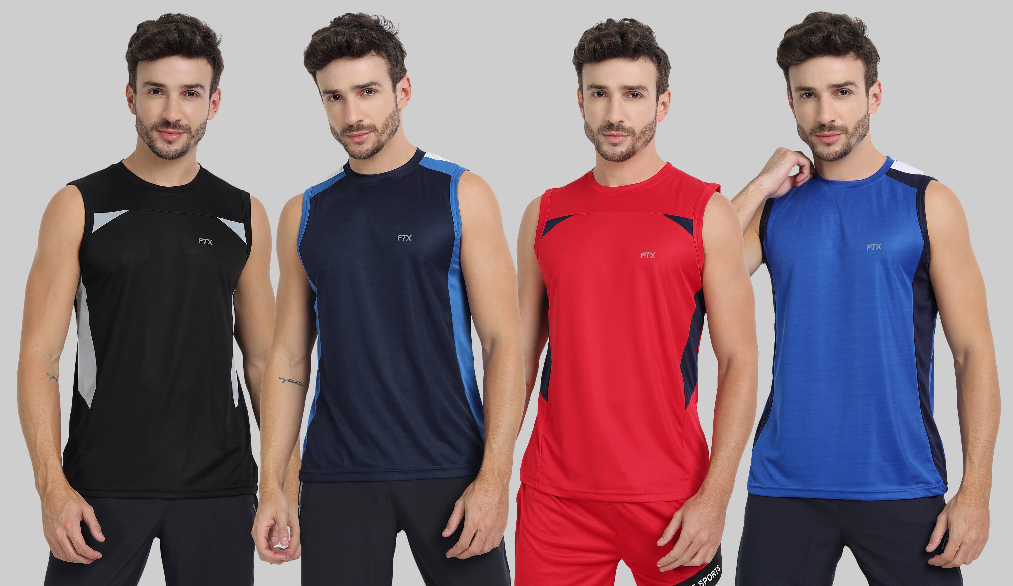 FTX Pack of 4 Polyester Gym Vest For Men ( Red )     			FTX Pack of 4 Polyester Gym Vest For Men ( Red )
