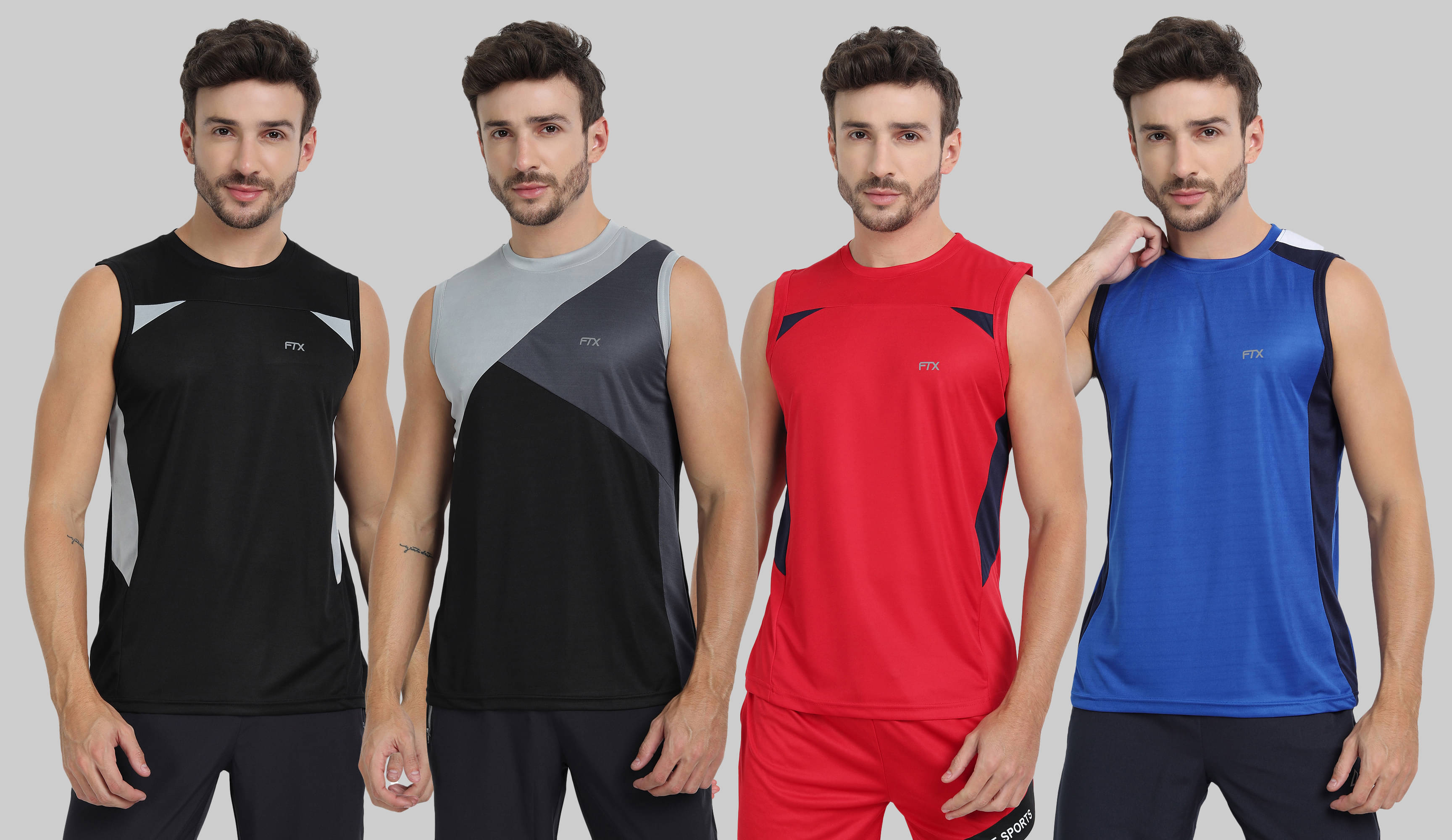     			FTX Pack of 4 Polyester Gym Vest For Men ( Navy Blue )