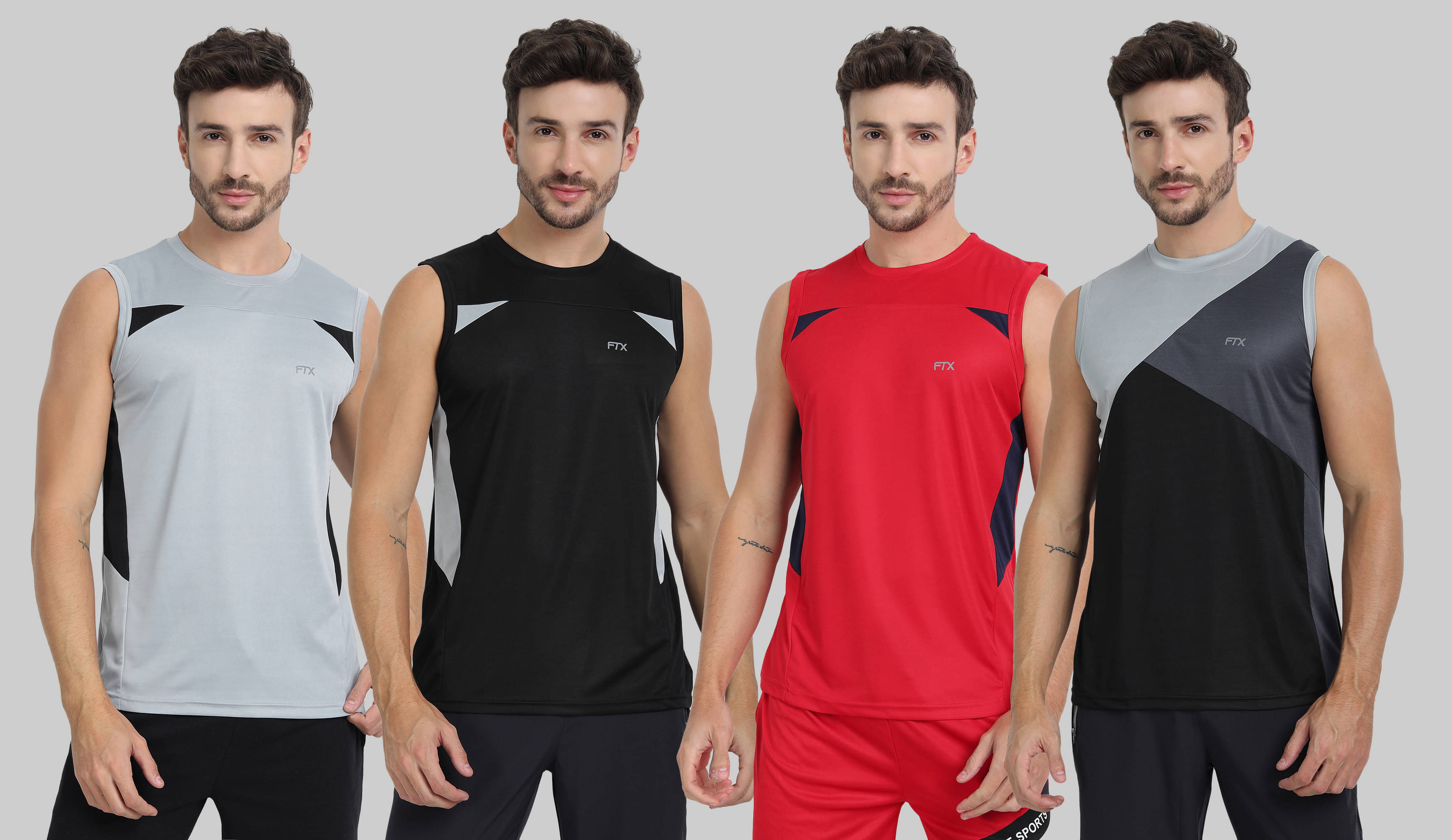 FTX Pack of 4 Polyester Gym Vest For Men ( Black ) FTX Pack of 4 Polyester Gym Vest For Men ( Black )