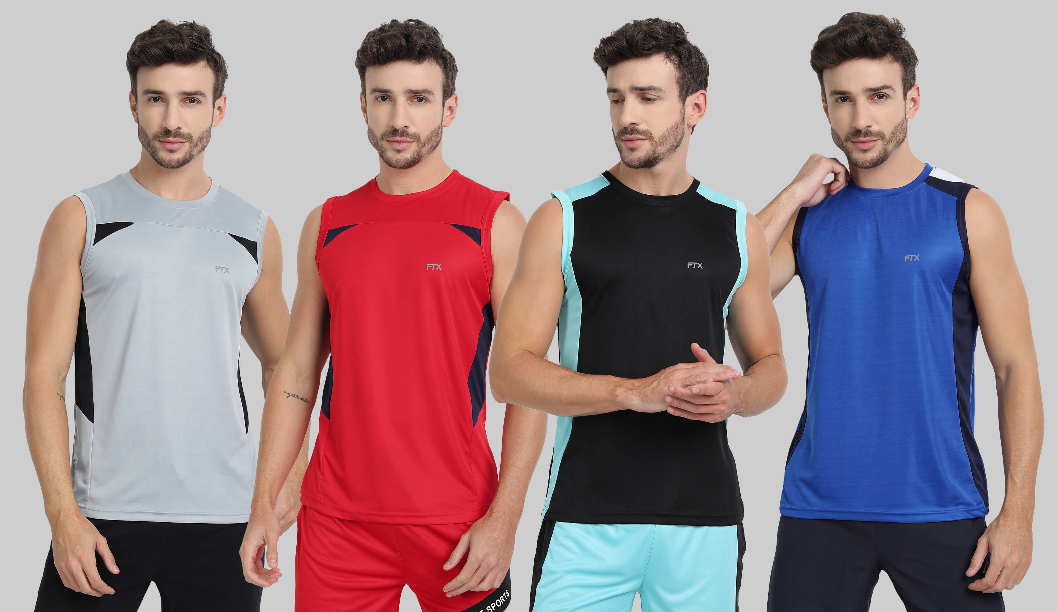 FTX Pack of 4 Polyester Gym Vest For Men ( Light Grey ) FTX Pack of 4 Polyester Gym Vest For Men ( Light Grey )
