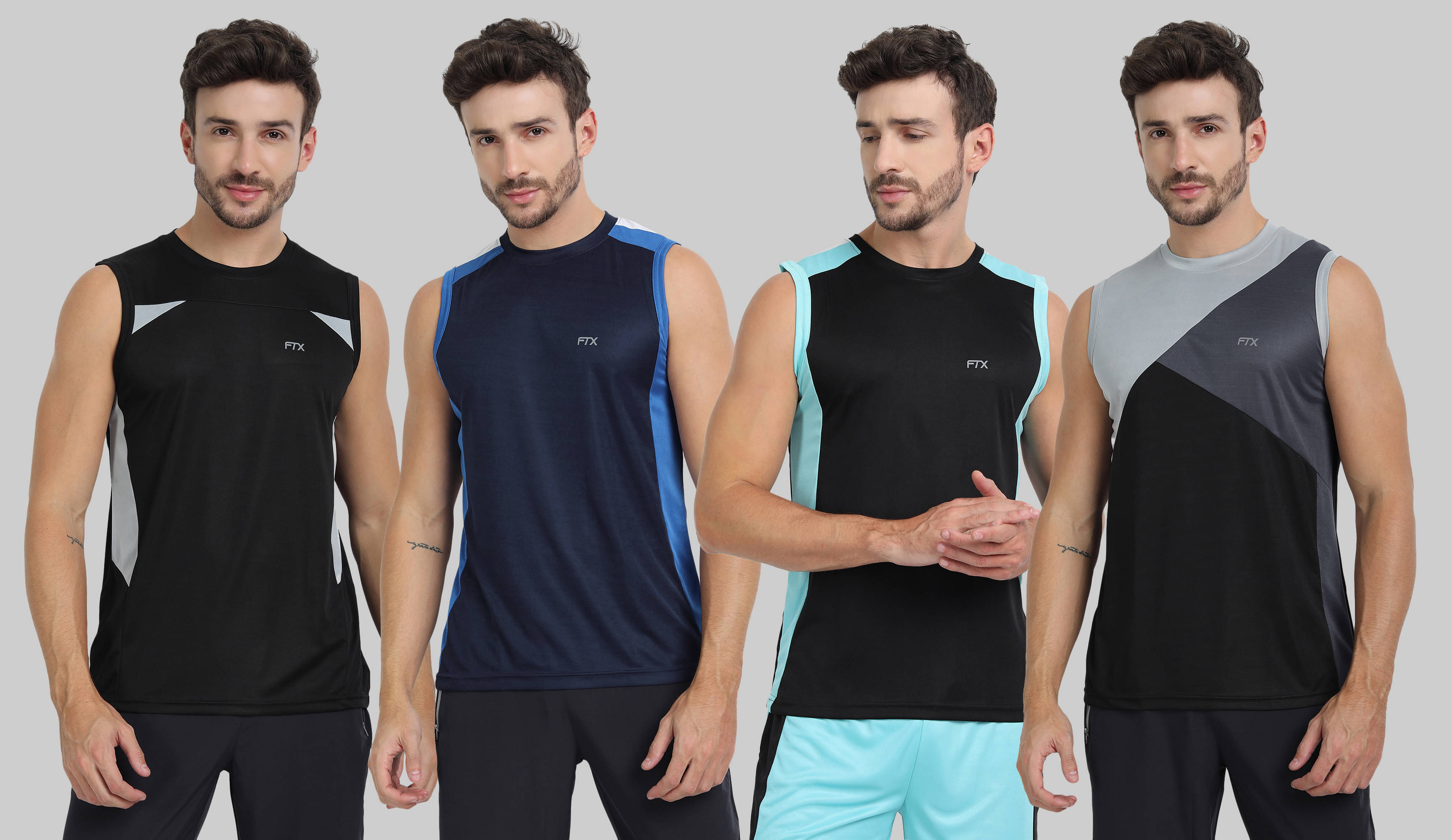     			FTX Pack of 4 Polyester Gym Vest For Men ( Navy )