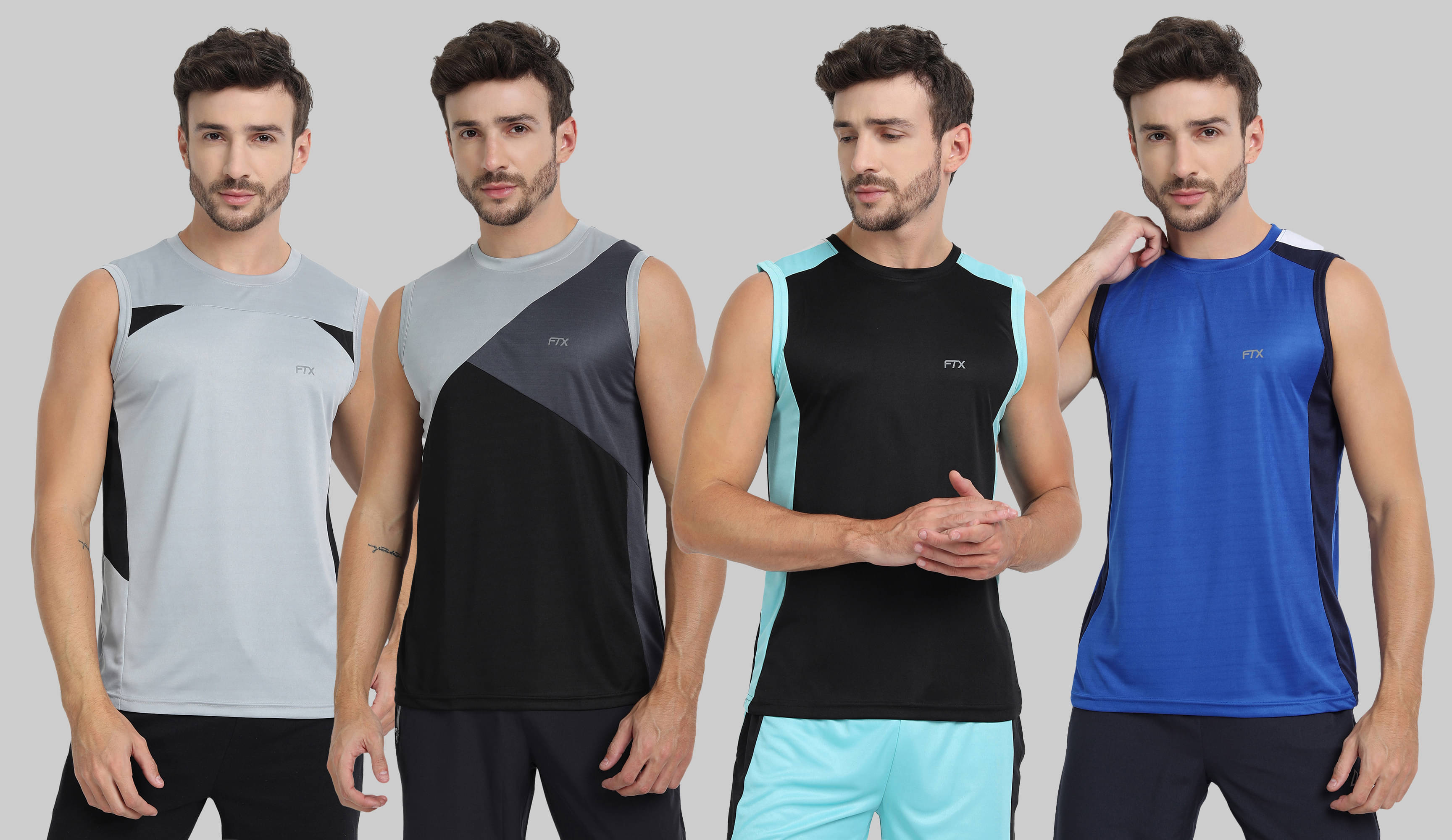     			FTX Pack of 4 Polyester Gym Vest For Men ( Blue )