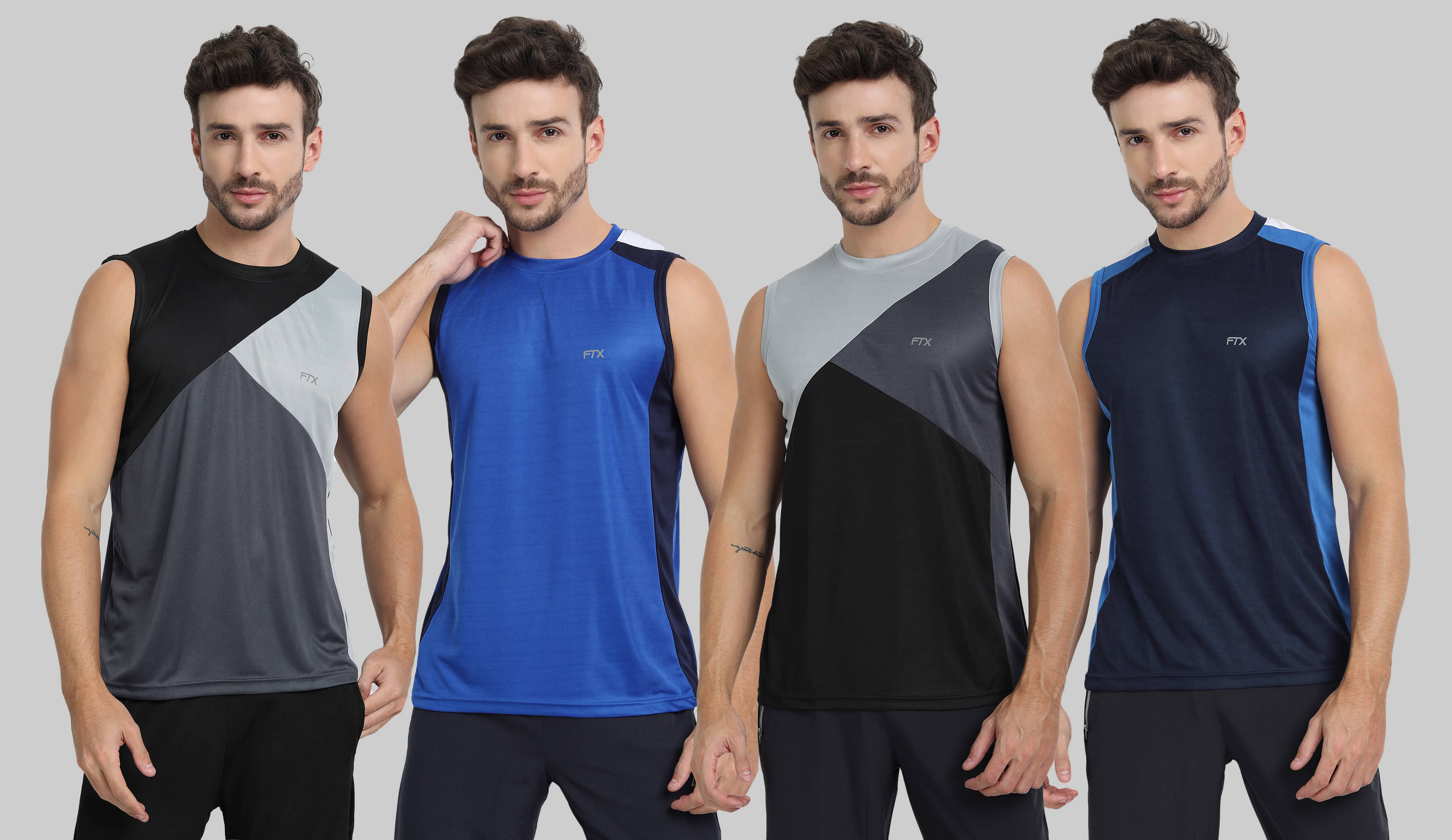     			FTX Pack of 4 Polyester Gym Vest For Men ( Stone Grey )