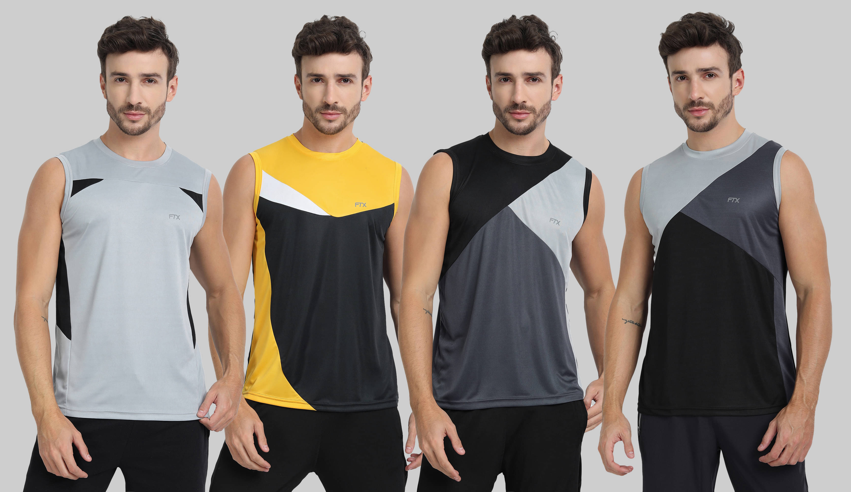     			FTX Pack of 4 Polyester Gym Vest For Men ( Charcoal )