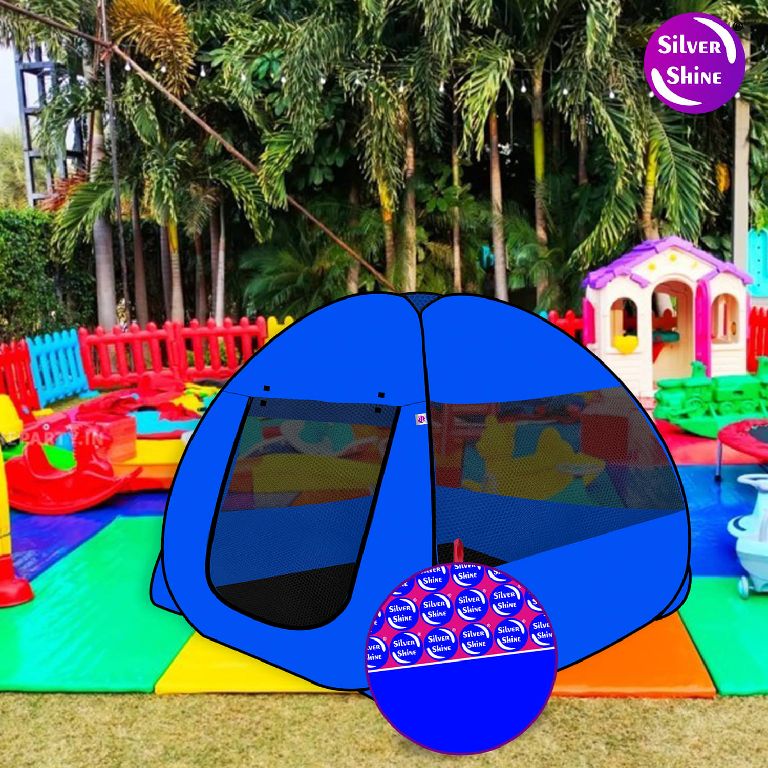     			Foldable Blue Patterns Popup Kids Play Tent House