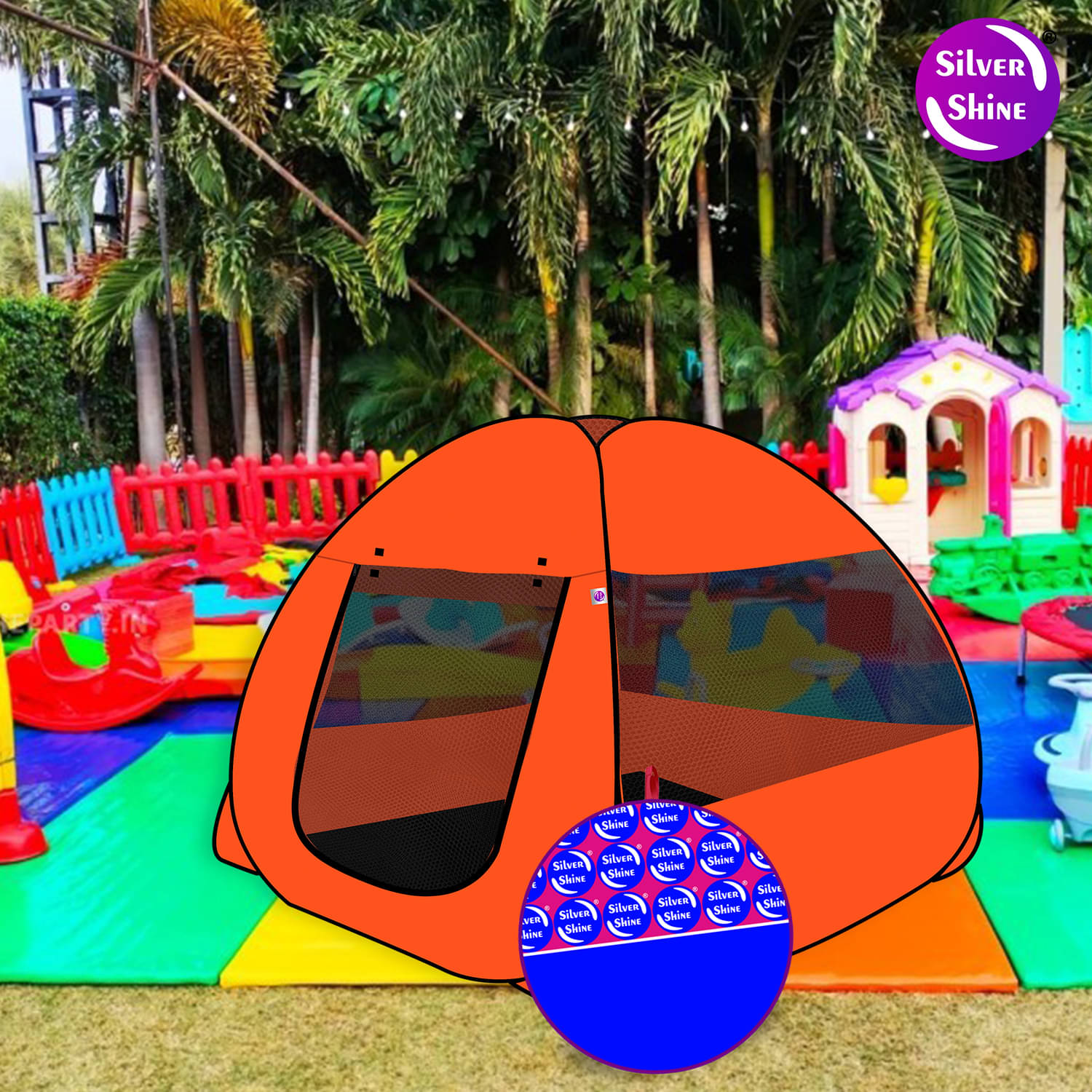     			Foldable Orange Patterns Popup Kids Play Tent House