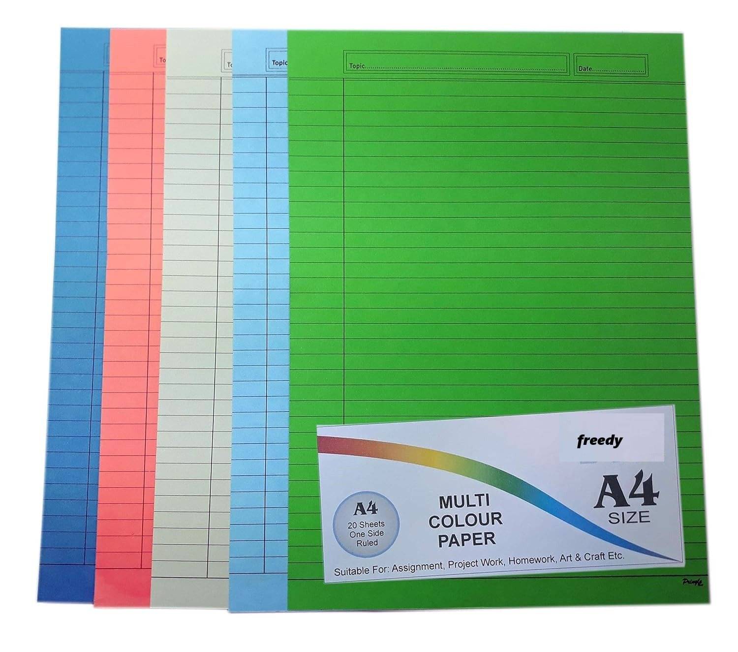     			Freedy A4 Size Both Side Ruled colour Sheet (Pack of 100 sheets) for Project/Assignment/Practical/Homework(A4-100 colour sheet)